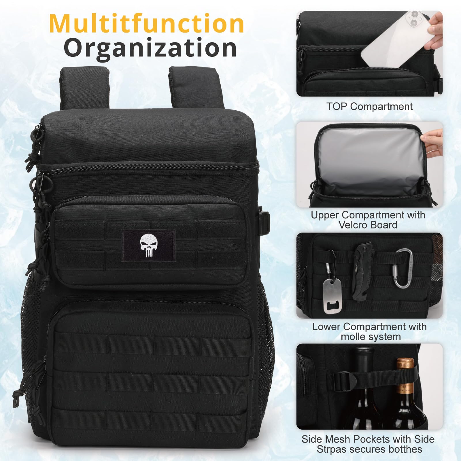 Mochila Nevera Táctica, Mochila Enfriadora Suave y Ligera a Prueba de Fugas, Bolsa Nevera Aislada, Nevera Portátil Impermeable para Playa, Viajes, Camping, Picnic y Senderismo.