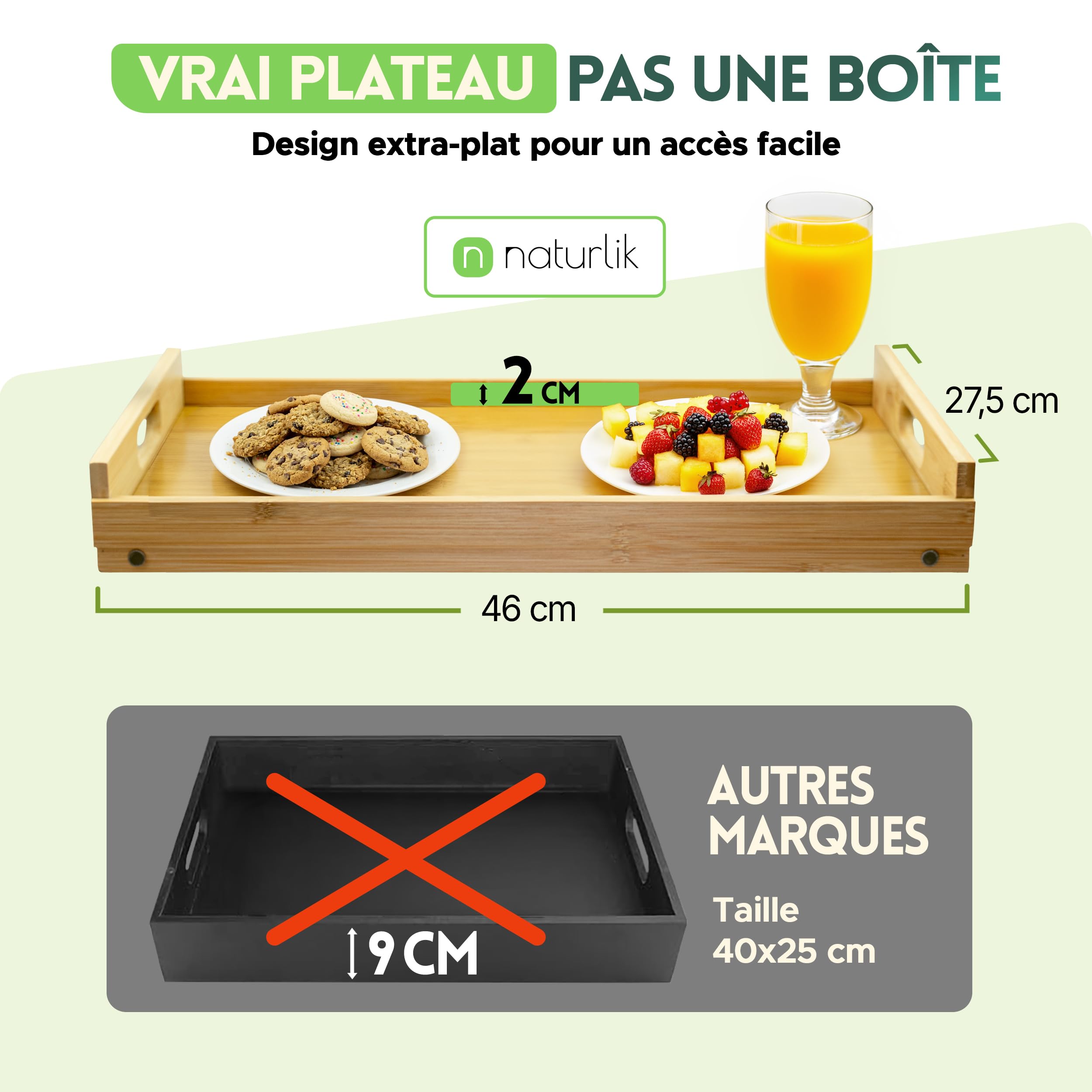 naturlik Plateau Canapé 3-en-1 avec Pieds Pliables – Plateau de Lit XL, Support Ordinateur & Bar de Canapé en Bambou – 3 Bols INOX & Porte-Gobelet – Organisateur Apéro Bois 46x27,5cm