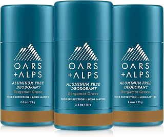 Oars + Alps Aluminum Free Deodorant for Men and Women, Dermatologist Tested and Made with Clean Ingredients, Travel Size, Bergamot Grove, 3 Pack, 2.6 Oz Each