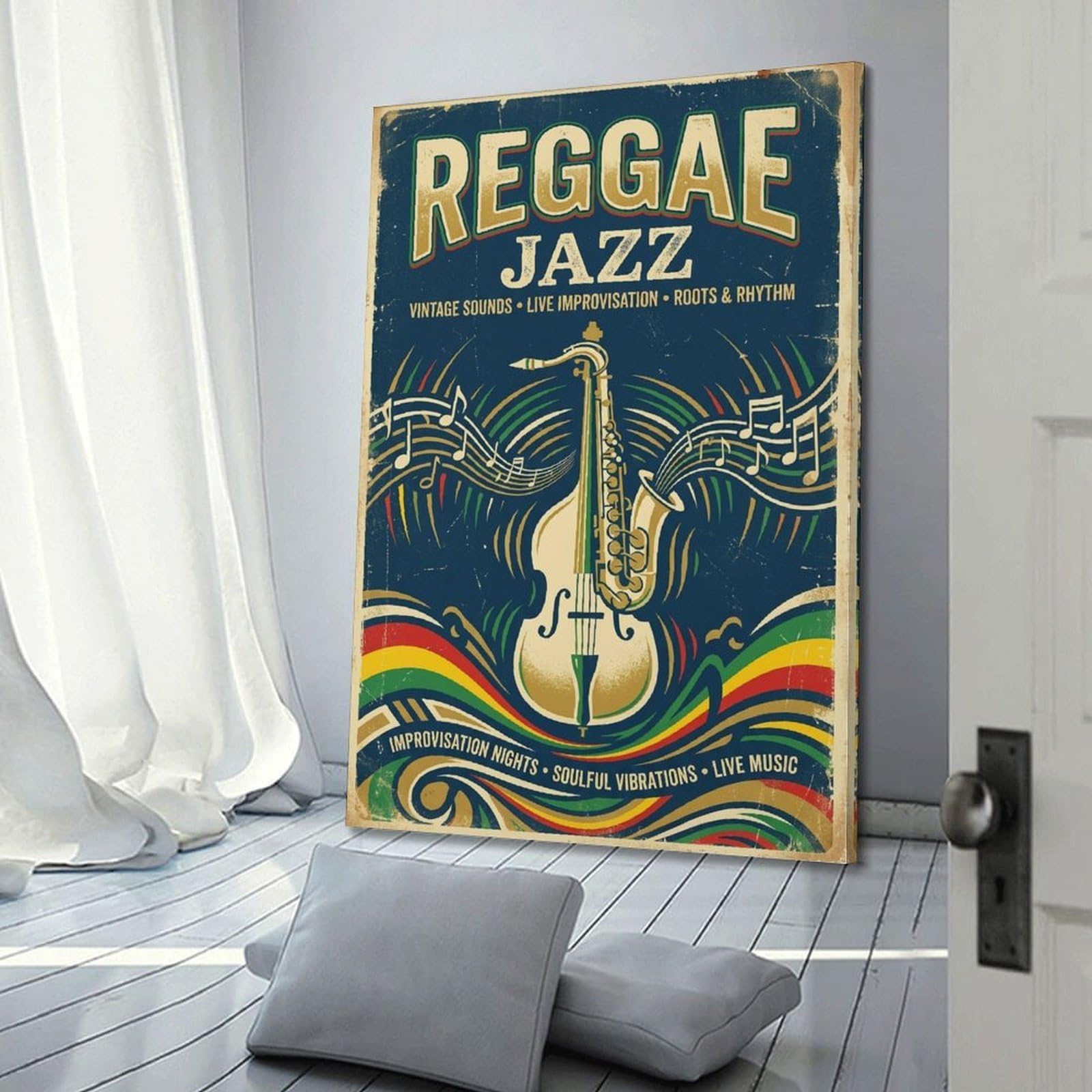 XKUGA Poster con stampa su tela con musica jazz reggae, sassofono violoncello, decorazione artistica da parete moderna, ideale per famiglia, grotta degli uomini, sala giochi, camera da letto di
