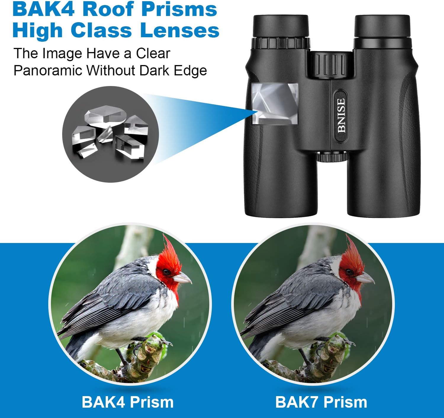 BNISE Binoculars for Adults, 10X42 Roof Prism Low Light Vision Lightweight Compact Binocular for Bird Watching, Hunting, Traveling, Stargazing with Lens Caps, Neck Strap and Carrying Bag