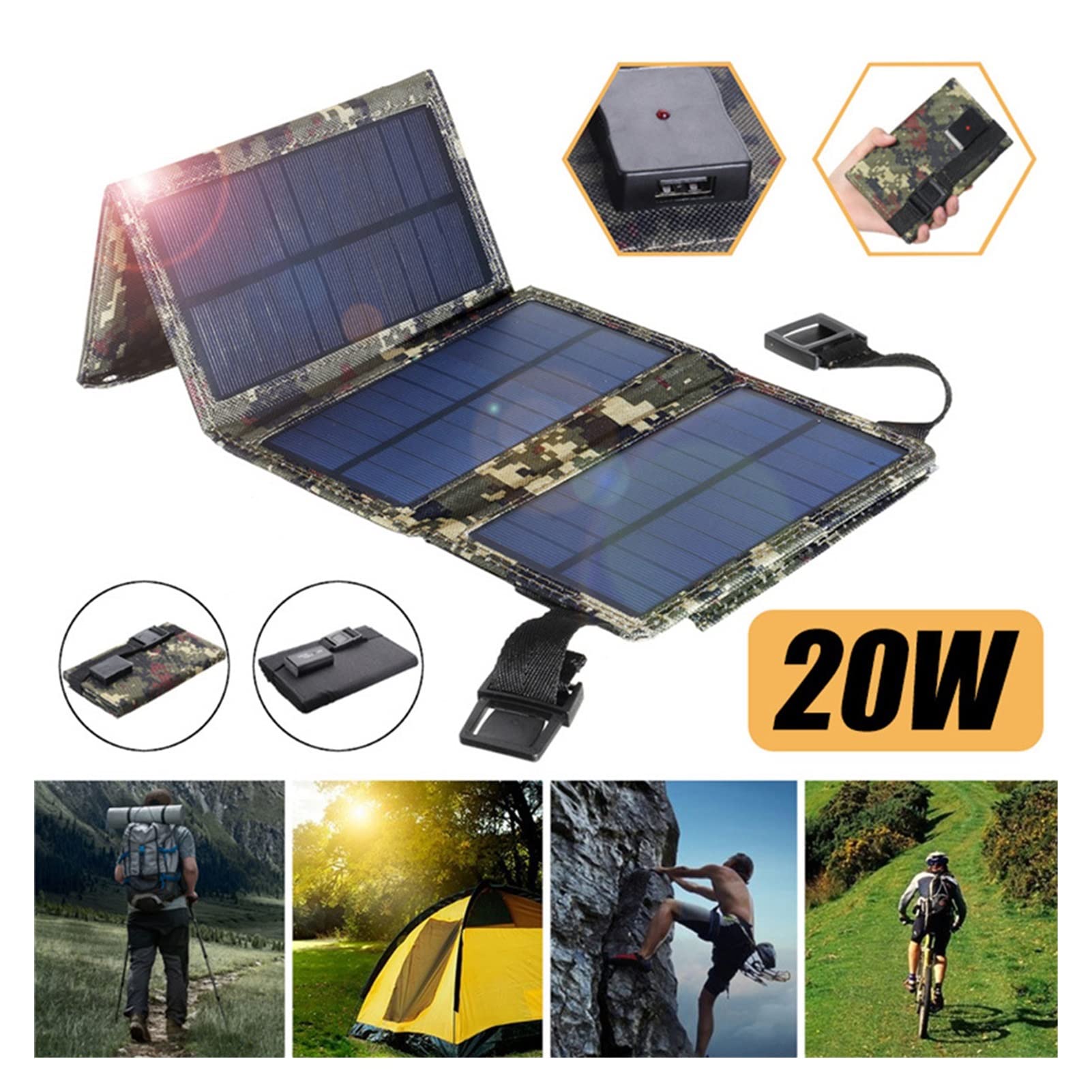 USB Składane panele słoneczne przenośne elastyczne małe wodoodporne panele solarne 5V ogniwa do ładowarki z telefonu komórkowego(Nero)