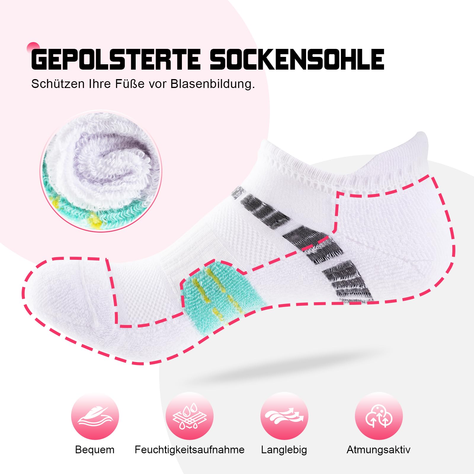 Calzini Sportive Donna da Running con Supporto Imbottito Calze Basse Traspiranti per Sneakers 6 Paia - 5