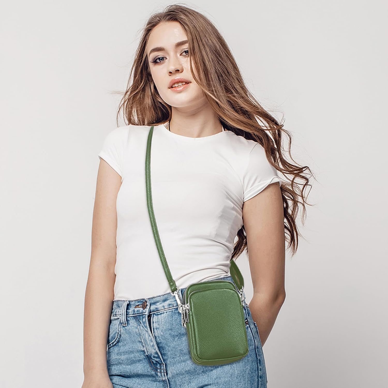 Cell Phone Purse Small Crossbody Bag for Women Men Leather Mini Shoulder Bag Wallet with Card Holder Slot Pouch Neck Strap for All Smartphones iPhone 17 Pro Max 16 Plus 15 14 13 12 up to 7.5" Green - Image 2