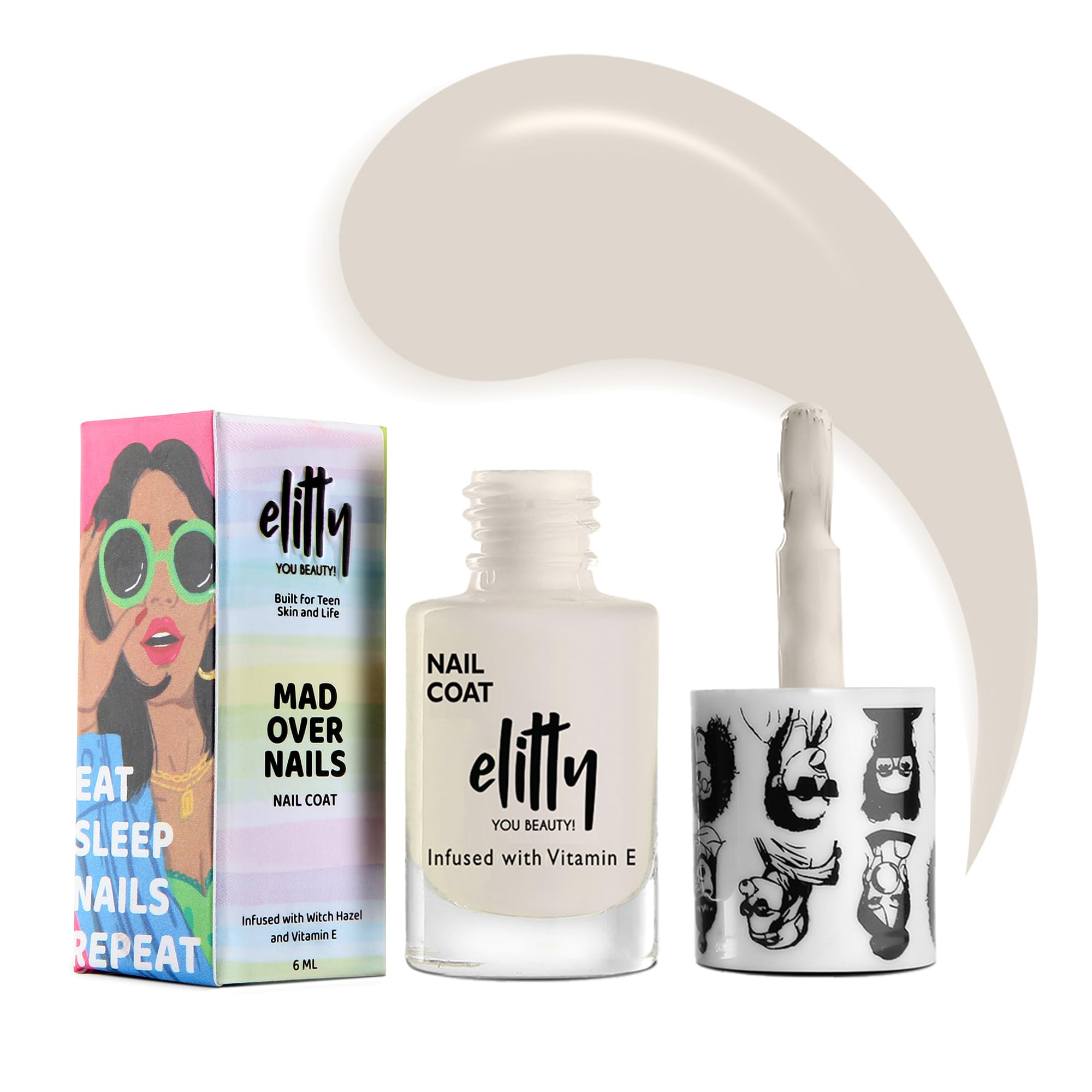 Elitty Mad Over Nails, Long Lasting Nailcoats, 12 Toxin Free, Infused with Witch Hazel, Vit E, Vegan & Cruelty Free, Glossy- Moon Spell (Ivory), 6 ML-image-31