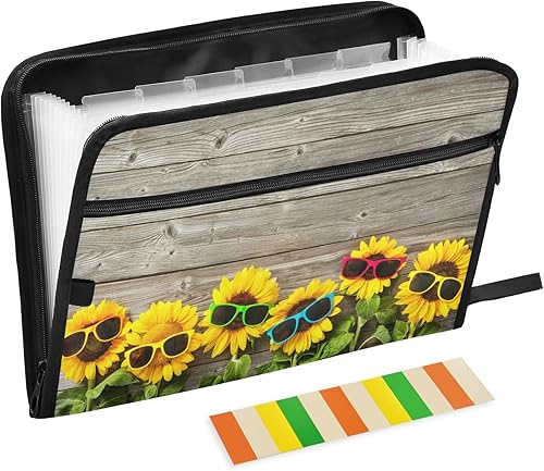 Carpetas de archivos expansibles de 13 bolsillos con etiquetas para lentes de sol, girasol, organizador de archivos de papel, organizador de