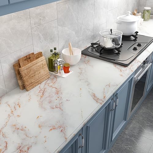 Miniatura 2 de CRE8TIVE Papel de contacto de mármol blanco mate dorado para encimeras de despegar y pegar papel tapiz de mármol blanco extraíble autoadhesivo rollo