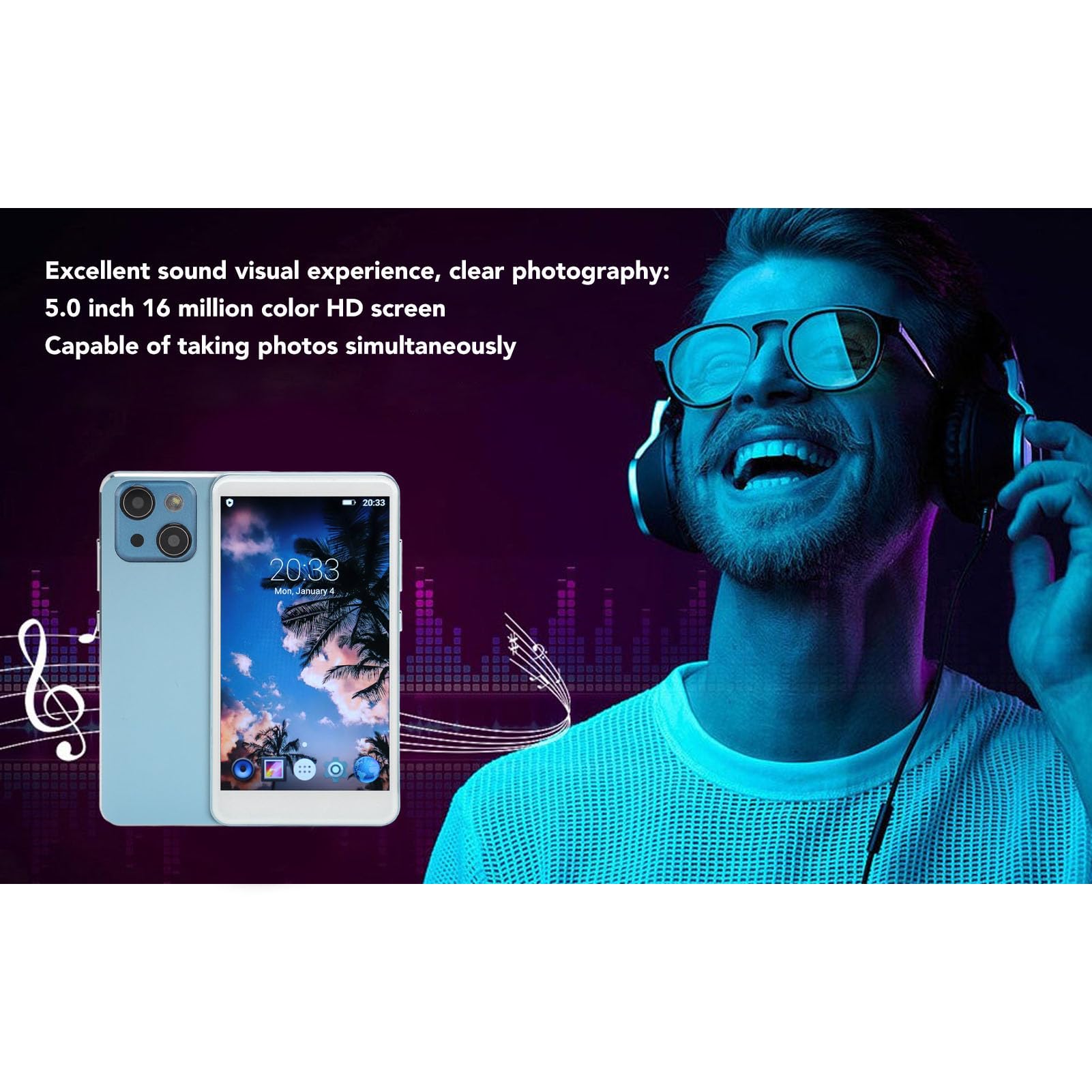 Cryfokt Reproductor MP4 de 5 Pulgadas con Chip Octa Core, Pantalla Táctil de 5,0 Pulgadas, Resolución de 1920 X 1080, Bluetooth WiFi, Cámara de 8 MP, para Transmisión de Audible (Blue)