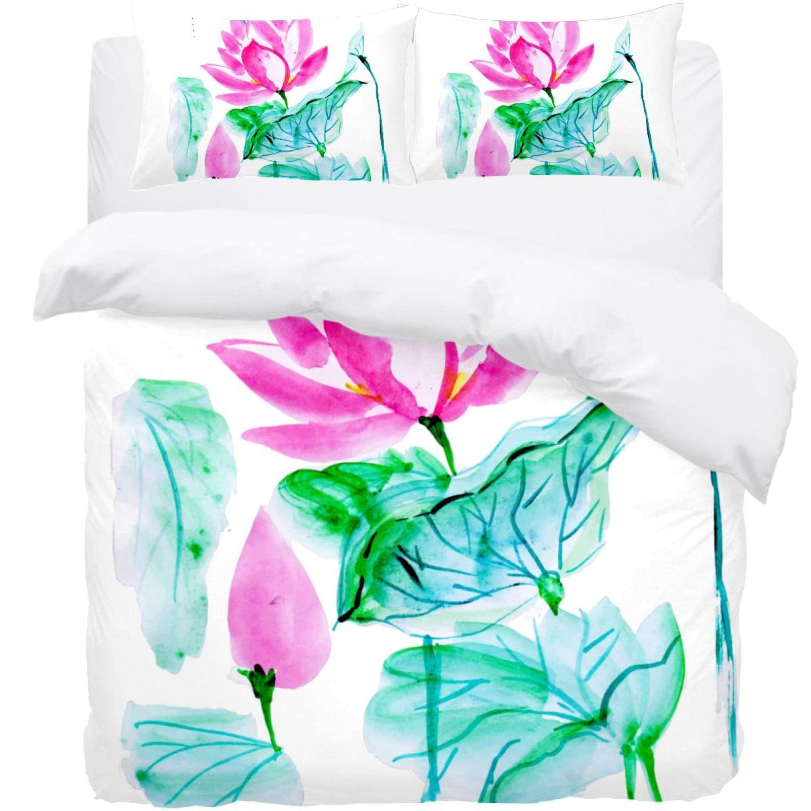 Parure de lit florale aquarelle 3 pièces avec housse de couette douce et taies