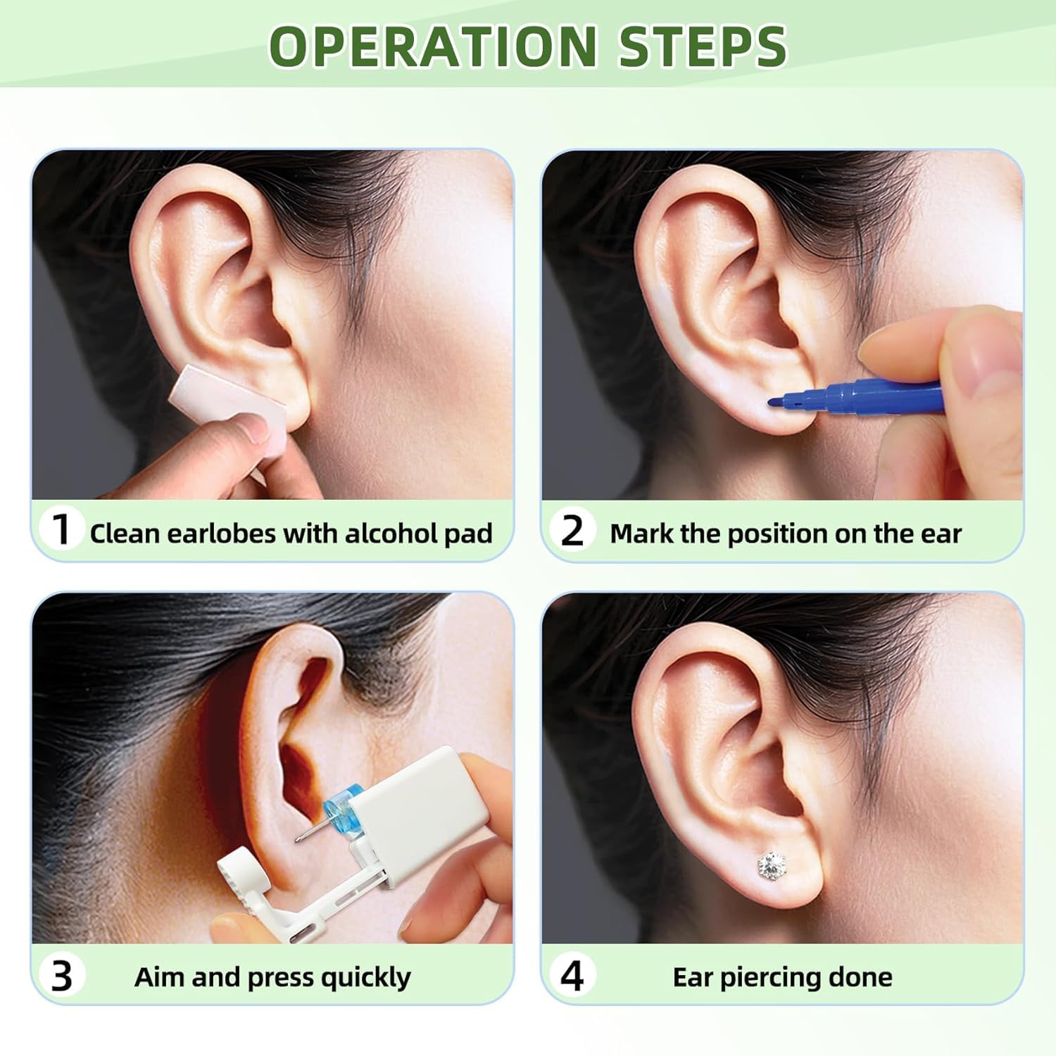 RAJry 4 Pcs No Pain Self Ear Piercing Disposable Stud Gun Kit (Silver) Pack of 4 2