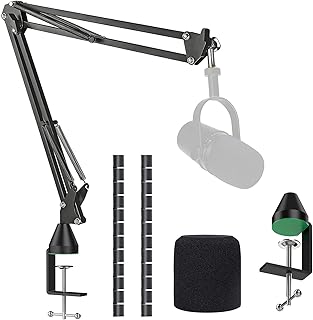 YOUSHARES MV7 Mic Boom Arm Stand with Pop Filter - Heavy duty Microphone Stand Foam Mic Covers Windscreen Compatible with Shure MV7 Microphone