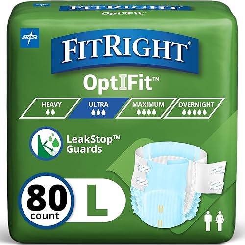 Medline FitRight Ultra Adultos pañales de incontinencia desechables con pestañas pesas de absorción grandes 48 -58 4 paquetes de 20 80 en total