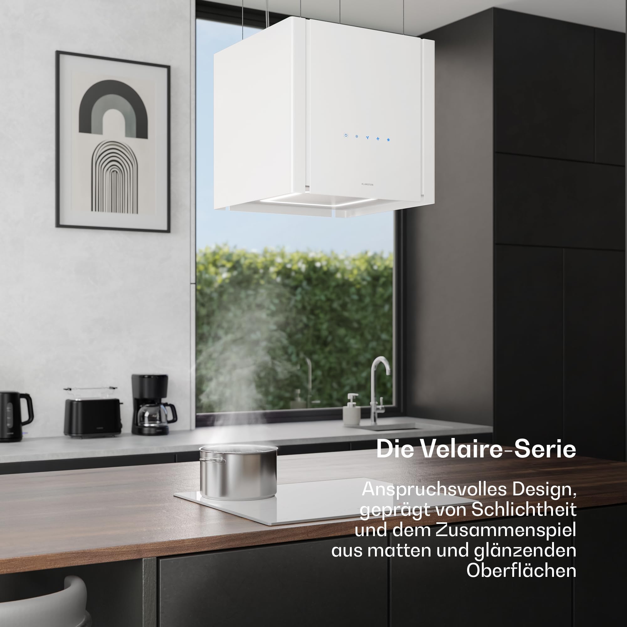 Klarstein Velaire Dunstabzugshaube Deckenhaube 40 cm A++ Energieklasse 601 m³/h Luftstrom Touch-Bedienung LED Liftfunktion Weiß