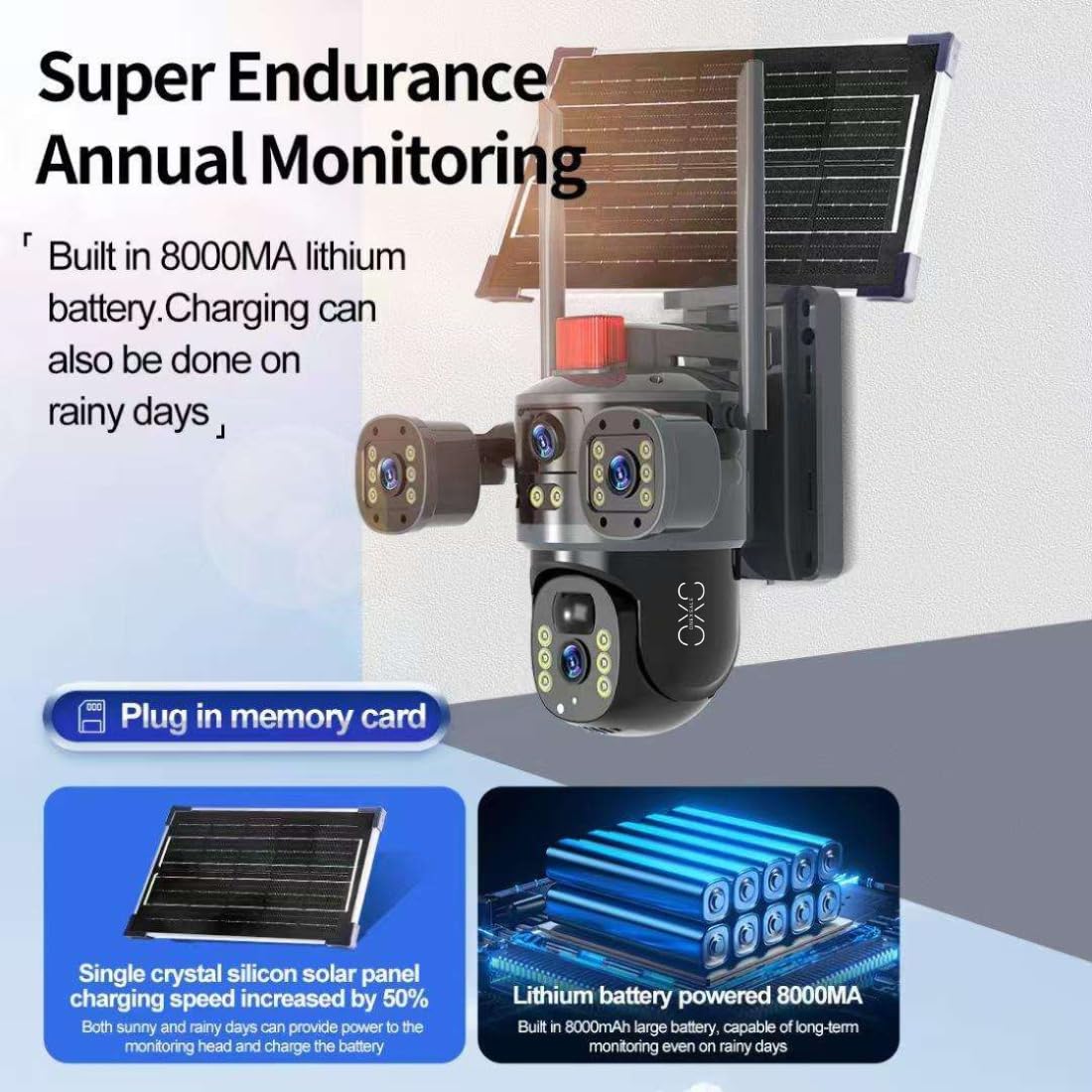 OneXsale 4G Solar Security Camera for Home Outdoor | 5MP Triple Lens 3-Way Split Screen, IP66 Waterproof, 2-Way Audio, Solar Powered, SIM Card Support | No WiFi Needed, SIM Not Included 4