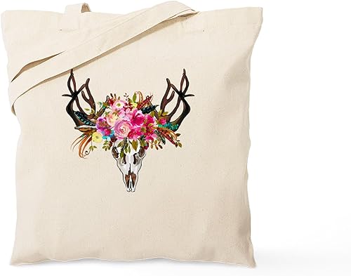 Miniatura 8 de CafePress Bolsa de lona natural con diseño de calavera de cuernos bohemios, bolsa de compras reutilizable