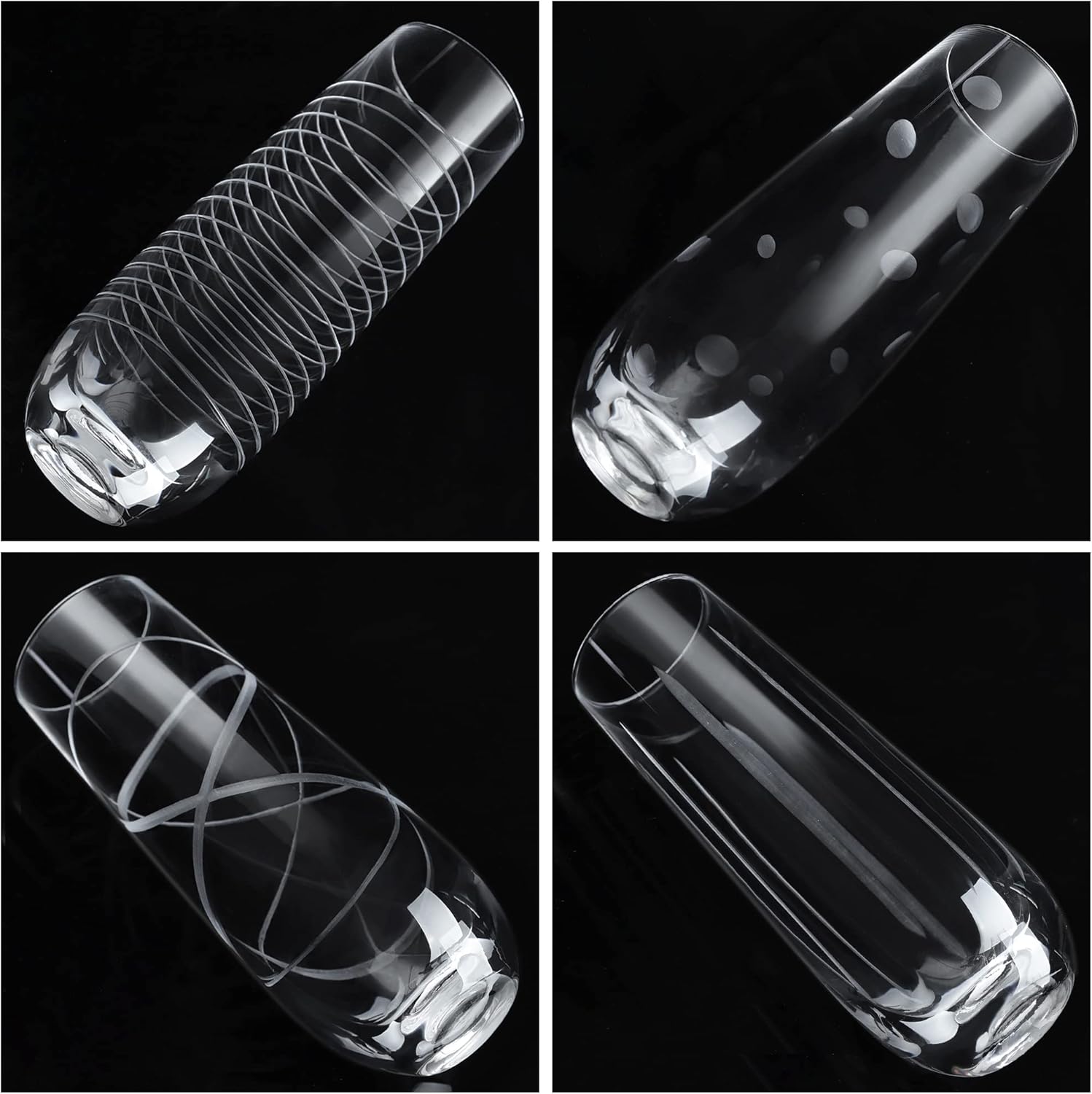 Joeyan Etched Champagne Flutes Glasses Cups,Handmade Mouth Blown Aesthetics Glassware Art Decoration,Home Bar Essentials,Gifts for Wedding Anniversary Daily Use,Set of 4,9.8 oz,Dishwasher Safe - Image 3