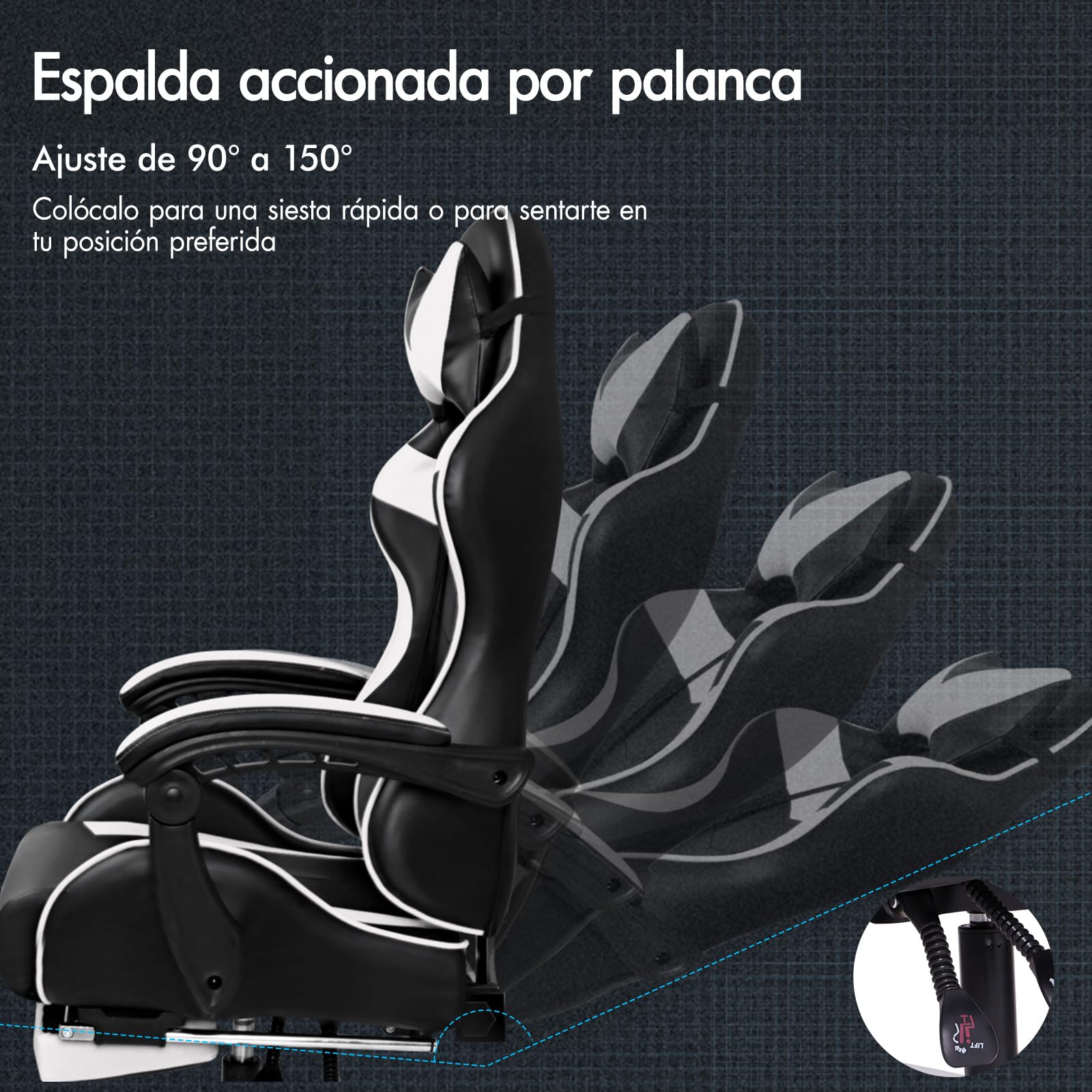 ALFORDSON Silla Gaming Escritorio con Masajeador, Silla Gamer Ergonómica Cojín Lumbar y Cervical, Reposapiés Retráctil, Ruedas Giratorias 360°, para Oficina, Videojuego, Ordenador, Cuero PU(Blanca)