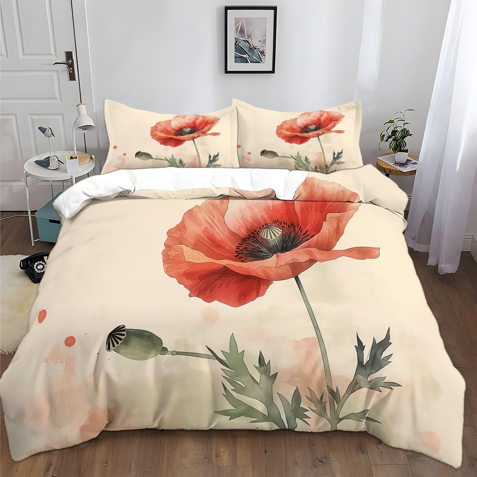 Housse de couette pavots 200x200 cm : Dites adieu au linge de lit rêche qui ternit au lavage
