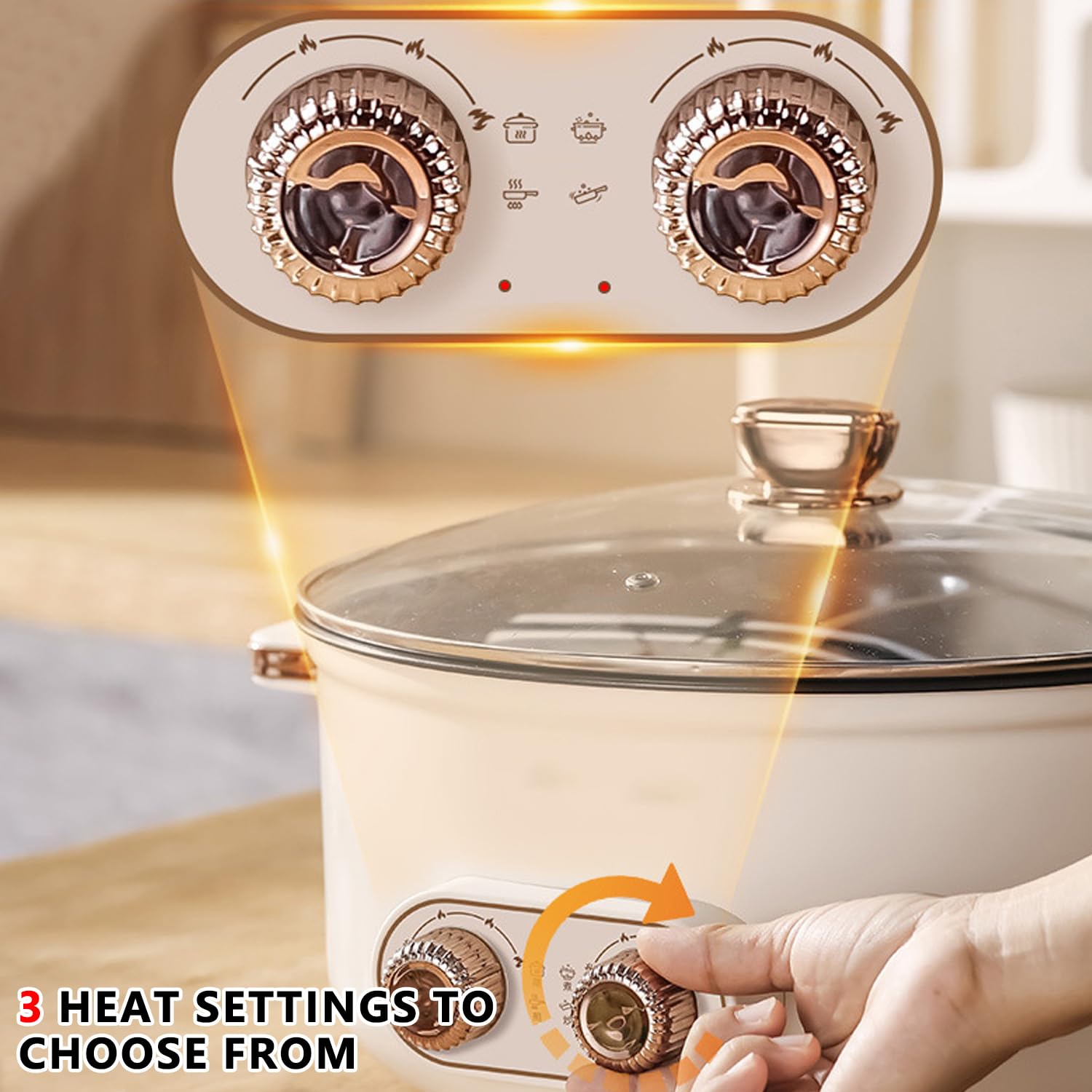 Hot Pot Elektrisch, 5.5L Doppelter Topf mit Zwei Reglern, 1600W Elektrischer Kochtopf mit Trennwand - 3 Speed Settings, Multifunktionale Hotpot für Braten Ramen Fondue und GemüSe Rühren