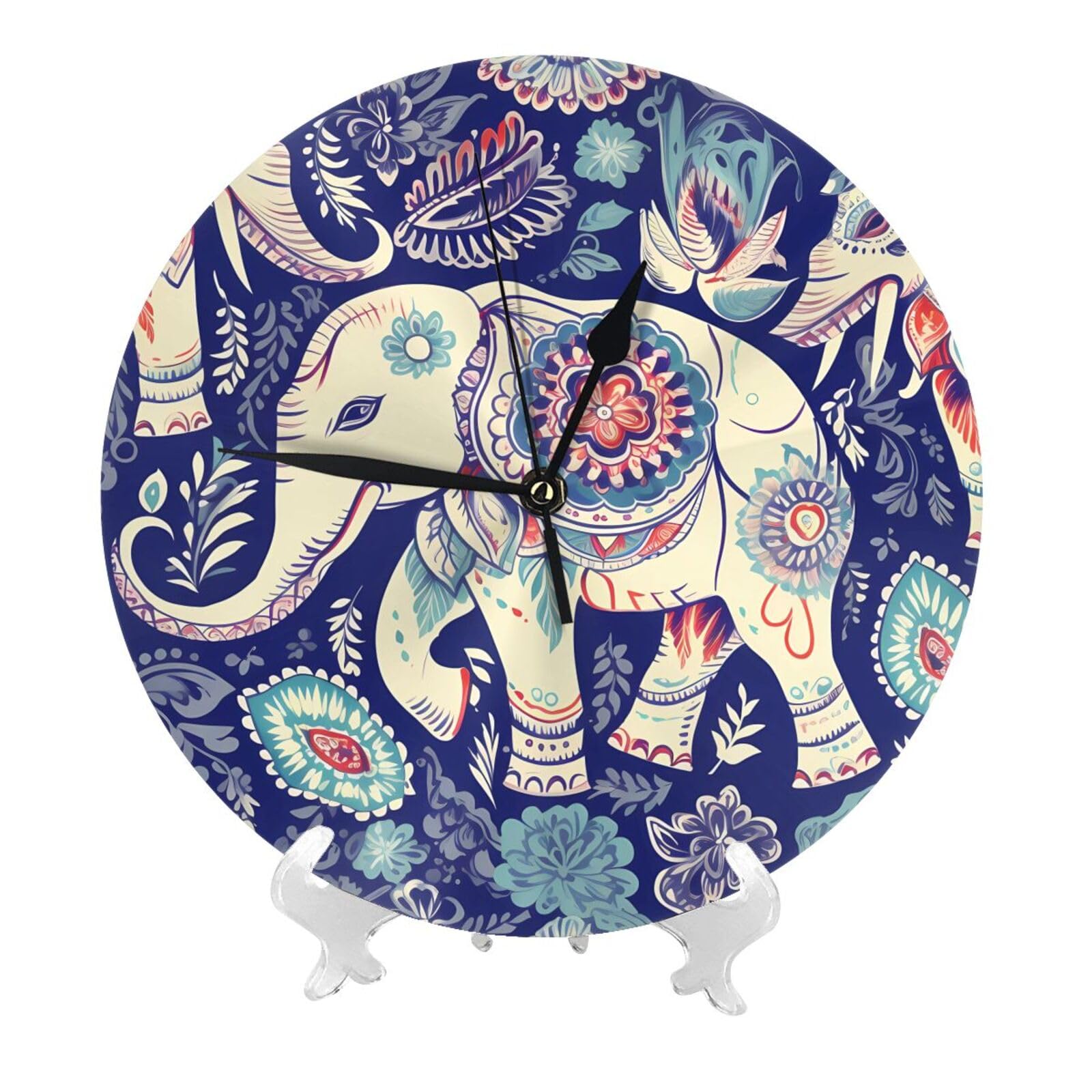 DWVTSLH Boho Elephant Wall Clock 10 Inch Silent Non-Ticking Modern Clocks Battery Operated - Decorative Wall Clocks for Bedroom Living Room Kitchen Office Wall Decor Gift Idea