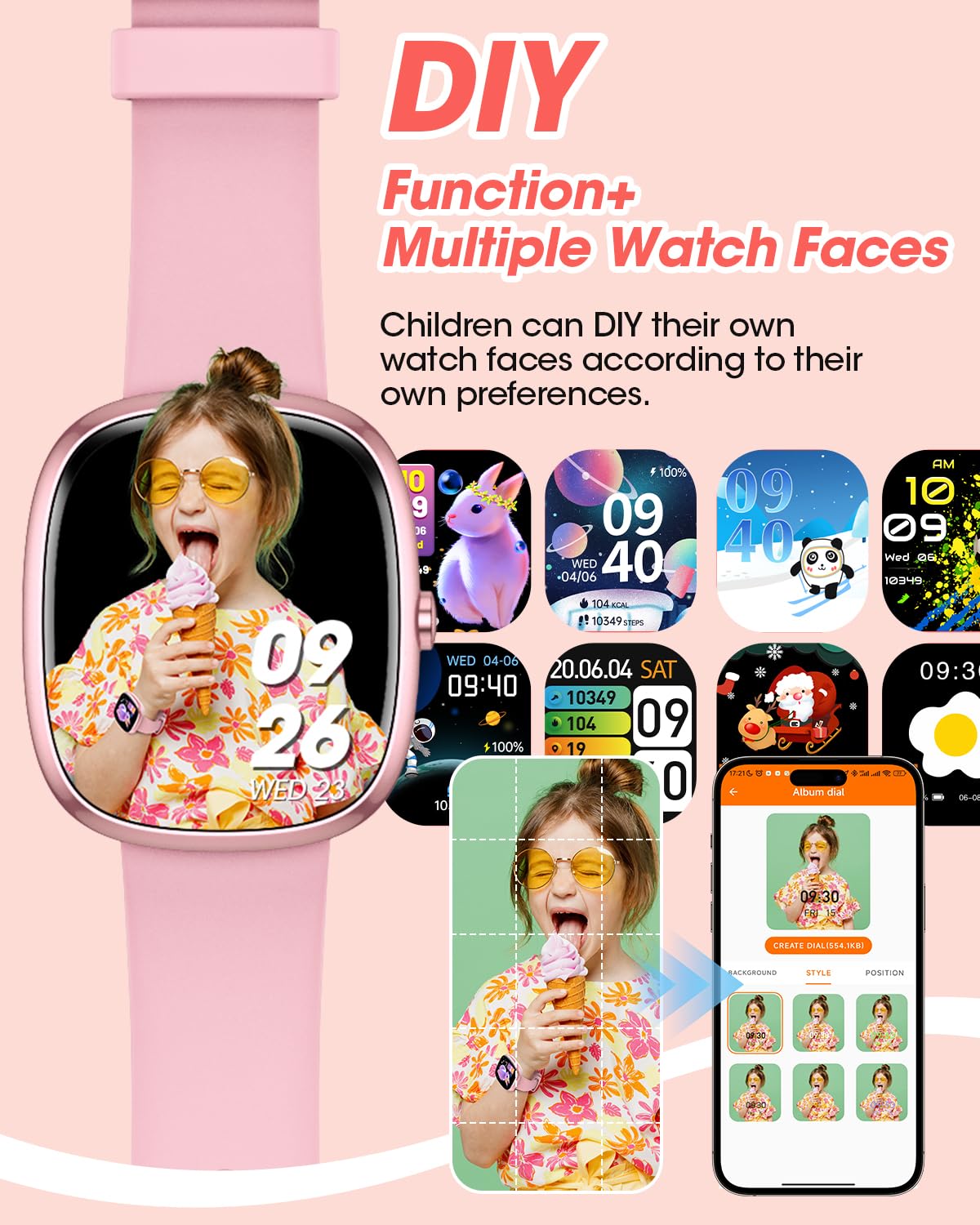 Reloj Inteligente Niña, Pulsera Inteligente con 20+ Modos Deportivos, 19 Juegos de Rompecabezas, Frecuencia Cardíaca, Impermeable, Sueño, Despertador, Regalos para Niños, Rosa