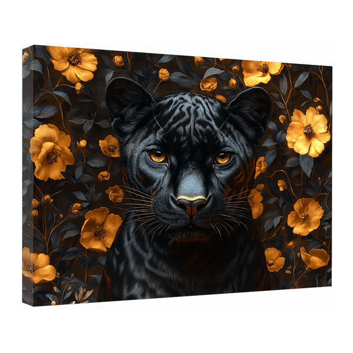 TZKRWRH Leopard Wall Art Print Home Decor, Cheetah Jungle Poster Panther Golden Floral Minimal Animal Prints Modern Paintings Maximalist Decoration(Black 41)-50x75cm Framed