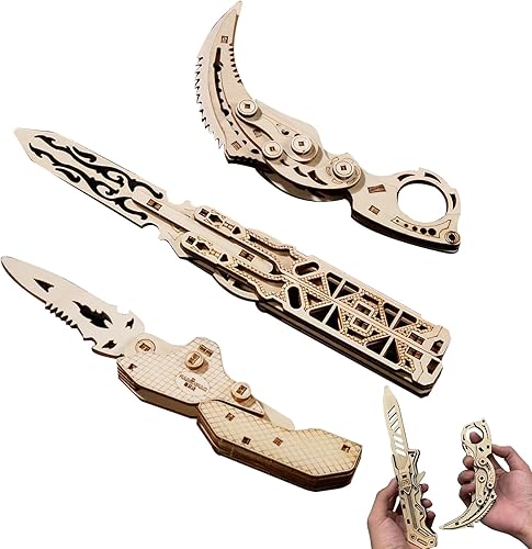 Rompecabezas de madera 3D único rompecabezas de cuchillos militares de madera 3 modelos icónicos regalos para fanáticos de juegos y rompecabezas a