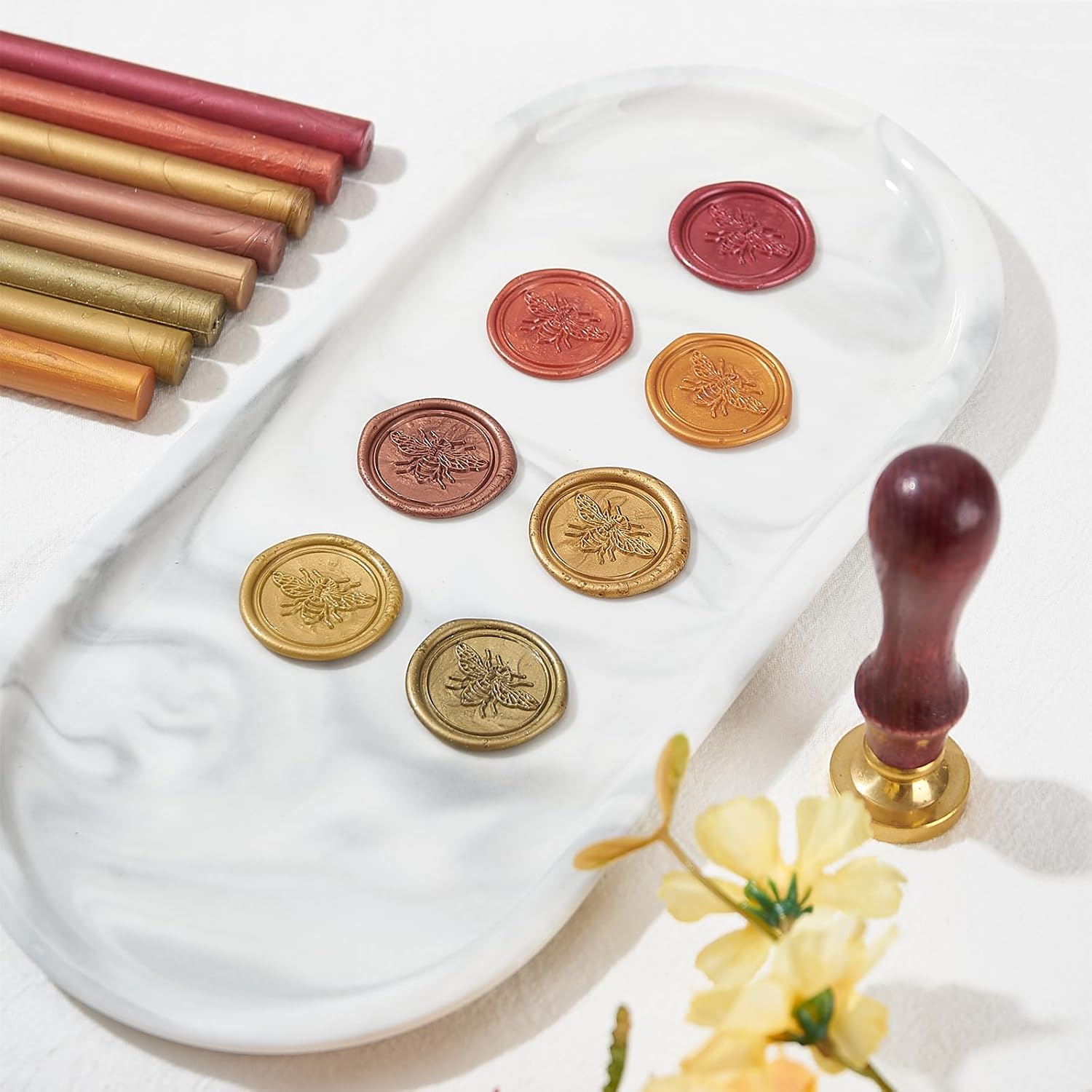 Wax Seal Sticks Red Copper, ONWINPOR 20pcs Glue Gun Wax Sealing Sticks for Wax Seal Stamp, Mini Wax Gun Sticks Suit to 0.28'' Glue Gun, Wedding Invitations (Red Copper)