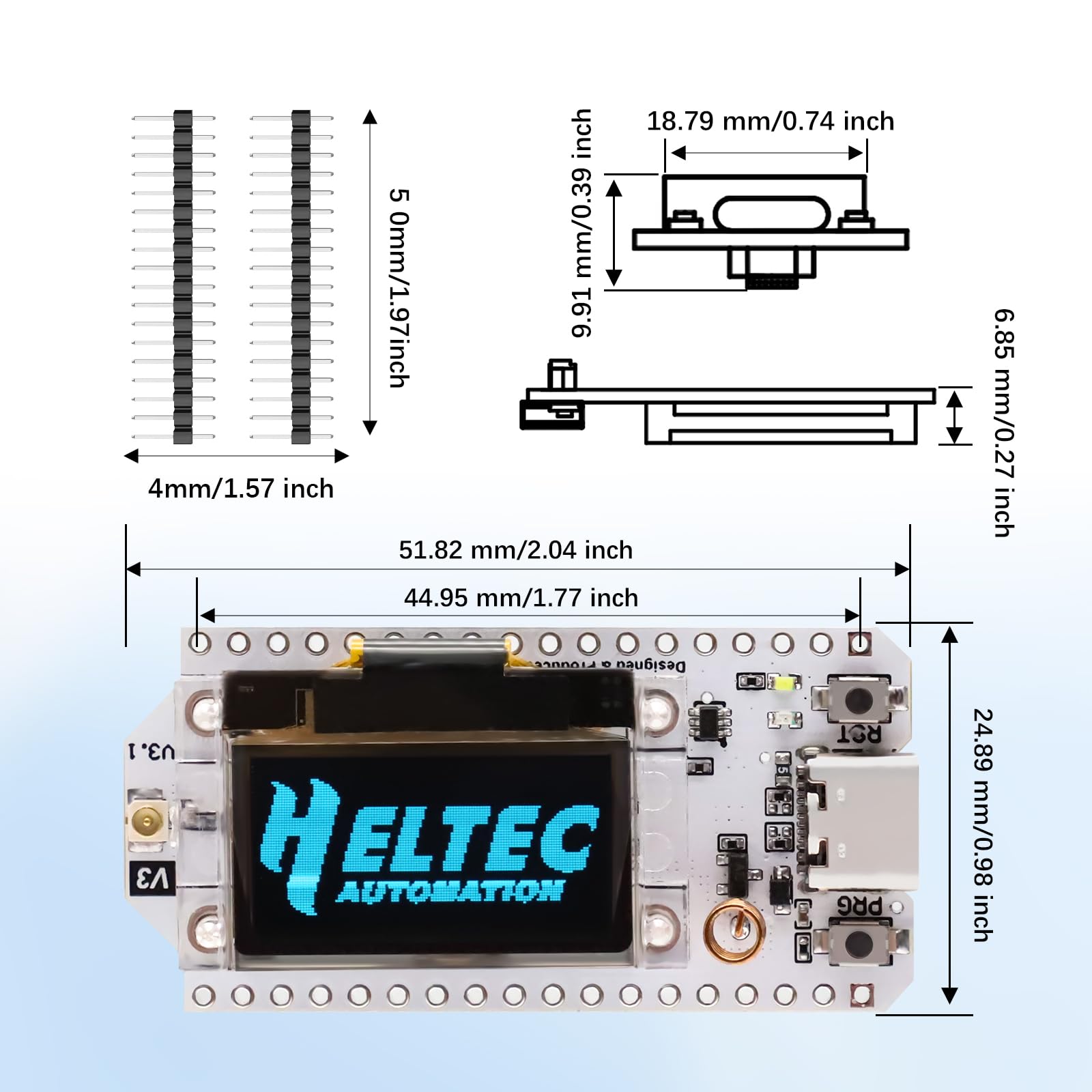 Lora ESP32 V3 Placa de Desarrollo AYWHP Meshtastic Lora ESP32 Módulo con Pantalla OLED y Antena 863 928MHZ WiFi Bluetooth Módulo IoT Junta Dual Core 240MHz para Arduino