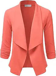 Blazer feminino de manga 3/4 aberto na frente para trabalho cardigã (P-3GG)