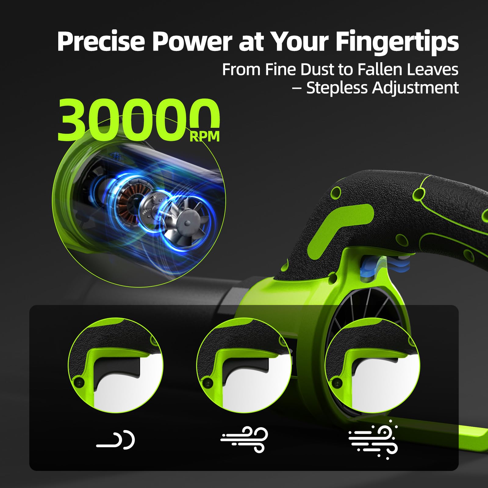 VASG Leaf Blower Cordless, 3 x 21V Batteries & Fast Charger Set, Variable Speed Mode, Lightweight Handheld Electric Leaf Blower for Lawn Care, Yard, Garden, Patio & Outdoor Cleanup - Additional View