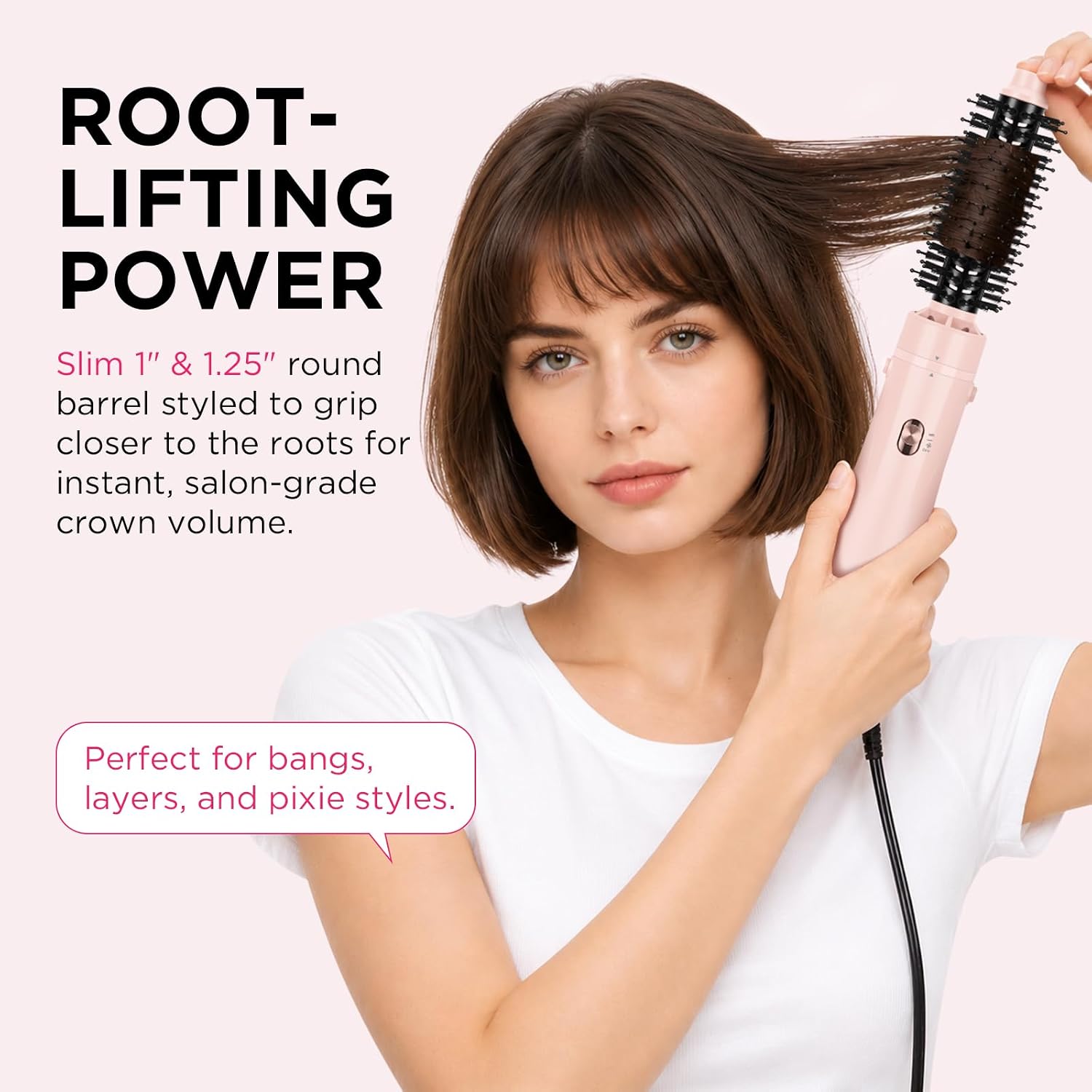 Hair Dryer Brush Blow Dryer Brush in one, Aima Beauty 1" & 1.25" Round Brush Blow Dryer Ionic Hot Air Brush Styler Volumizer with Ceramic Coating & Tufted Bristles for Smooth and Shiny Blowout, Pink