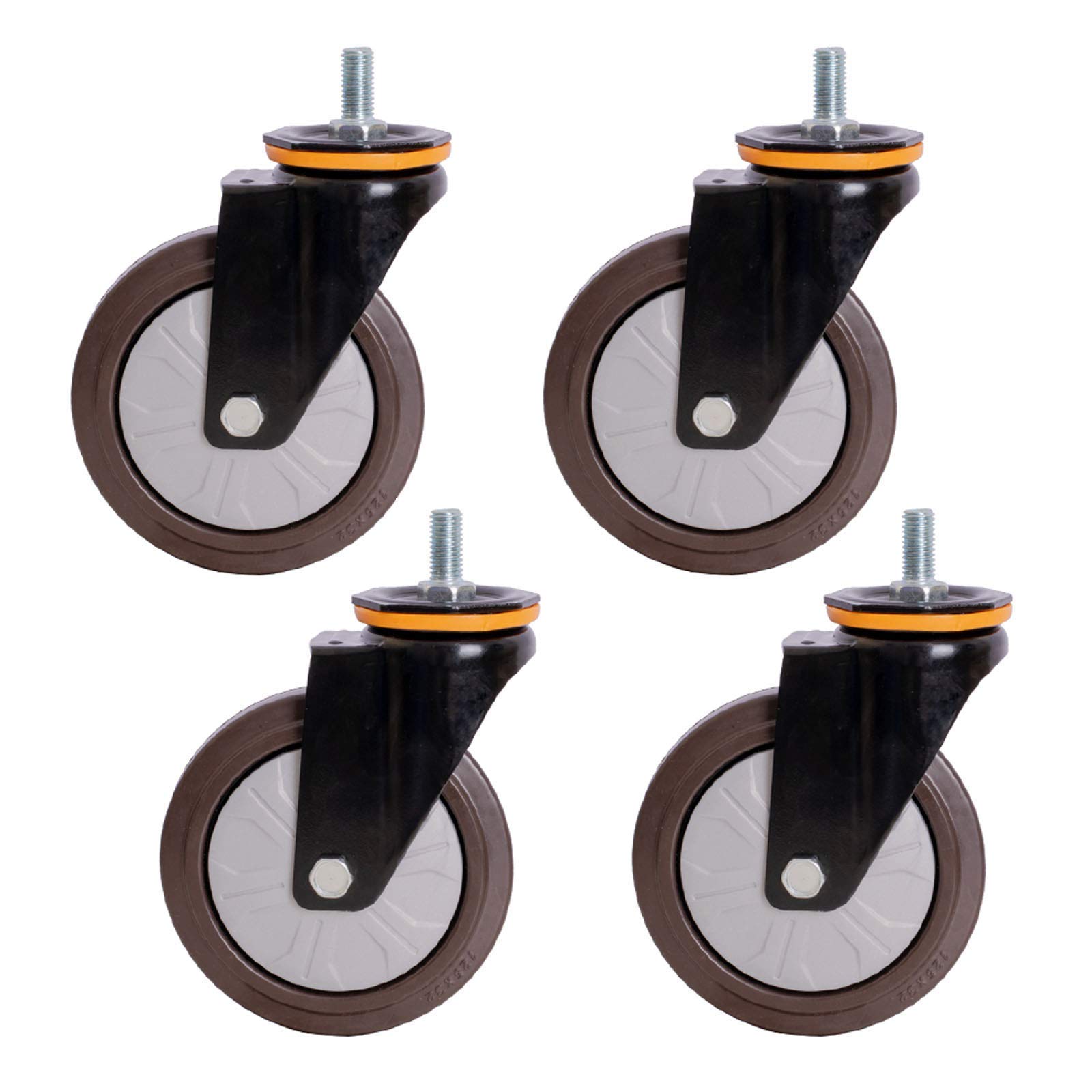 Roulettes industrielles pivotantes caoutchouc robustes tige filetée M12 x 25 mm