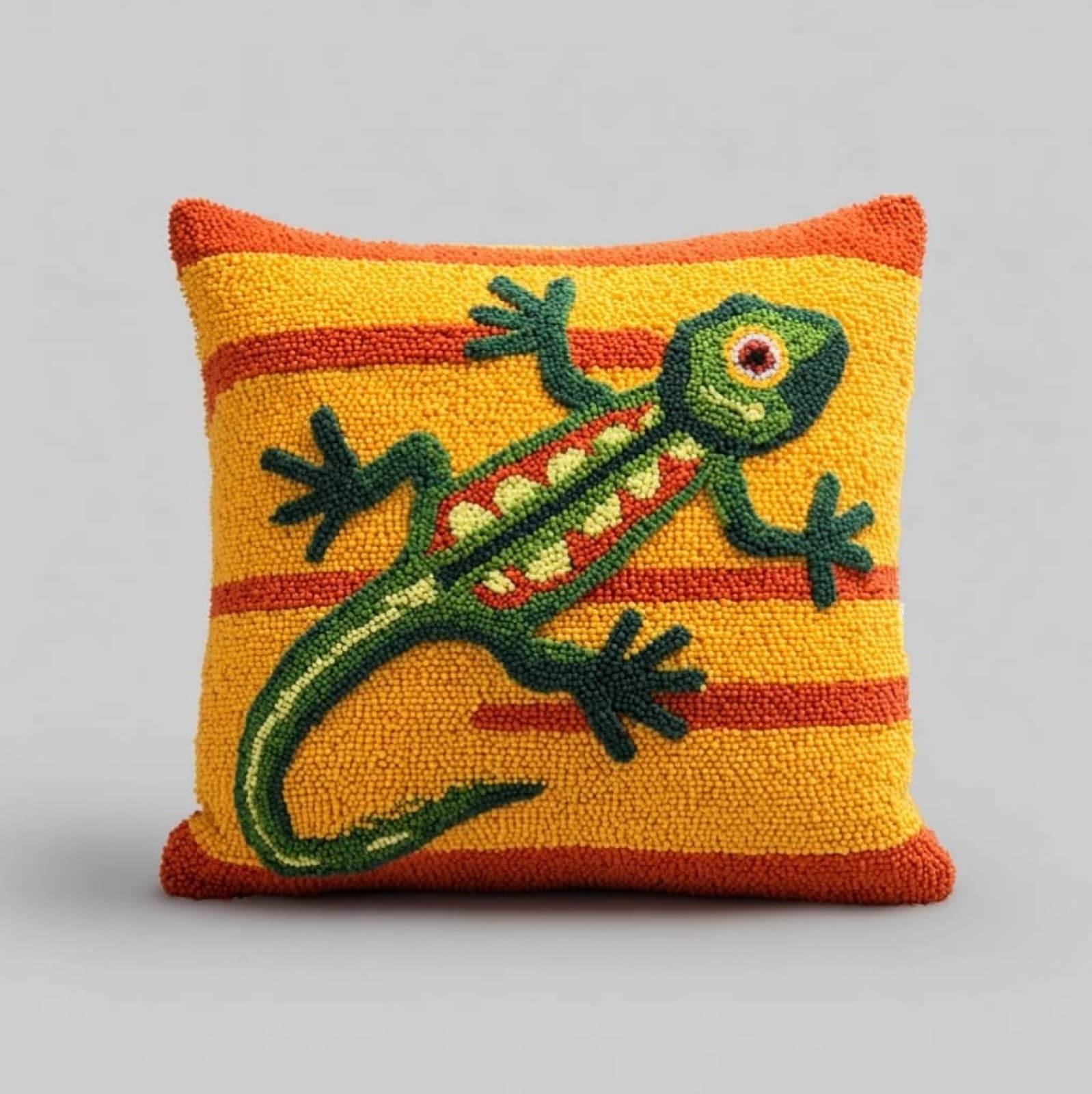 AxiangziK DIY Latch Hook Kits 43x43cm,Animal Lizard Latch Hook Embroidery Kits Cross Stitch Sofa Cushion Cover with Tool fit for Beginner and Adults