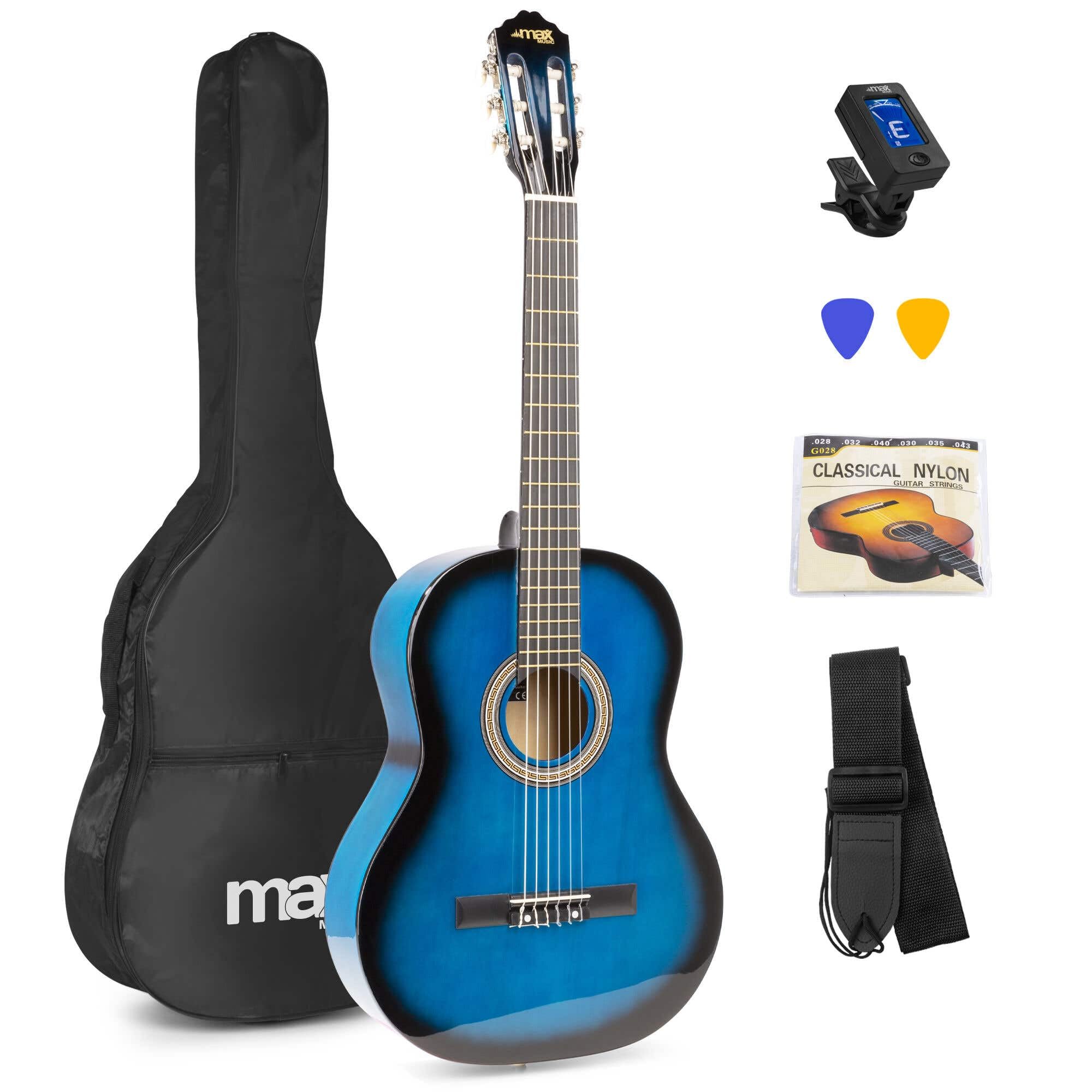 MAX SoloArt Blue Starter Acoustic Guitar Package, Beginner Kit with Accessories and 6 Months Online Lessons, Ideal Starter Acoustic Guitar Set for New Players Blue Standard Kit