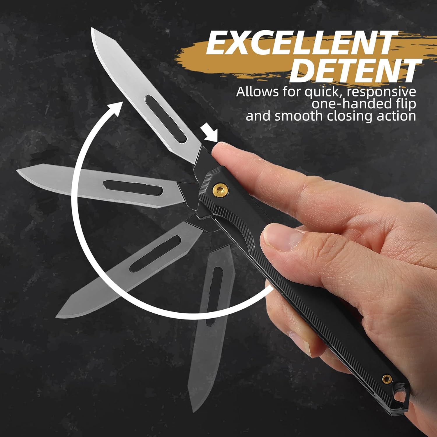 Folding Scalpel Knife,Mini Slim Pocket Knife with 10pcs #60 Scalpels Replaceable Blades,EDC Utility Knife with Liner Lock,Pocket Clip，Ideal Gifts for Men and Women（Black）