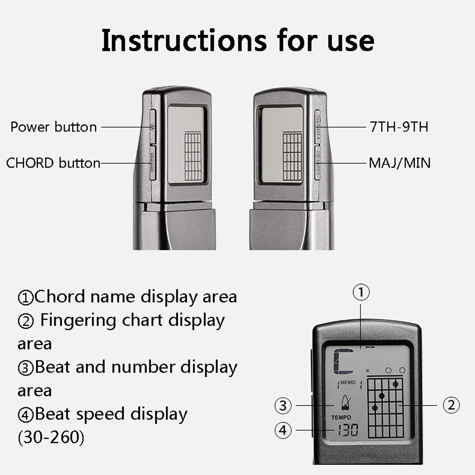 Portable Chord Trainer, Pocket Guitar Digital Chord Trainer, Digital LED Display Swivel Pocket Guitar Chords Practice