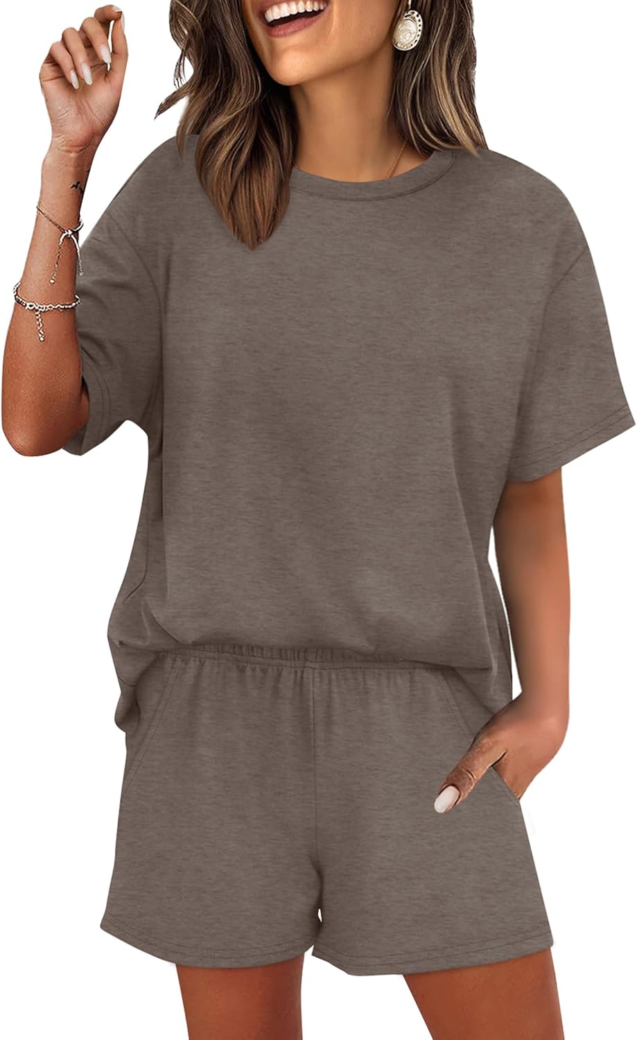 Women’s 2-Piece Lounge Set: Matching Short Sleeve Top & Shorts