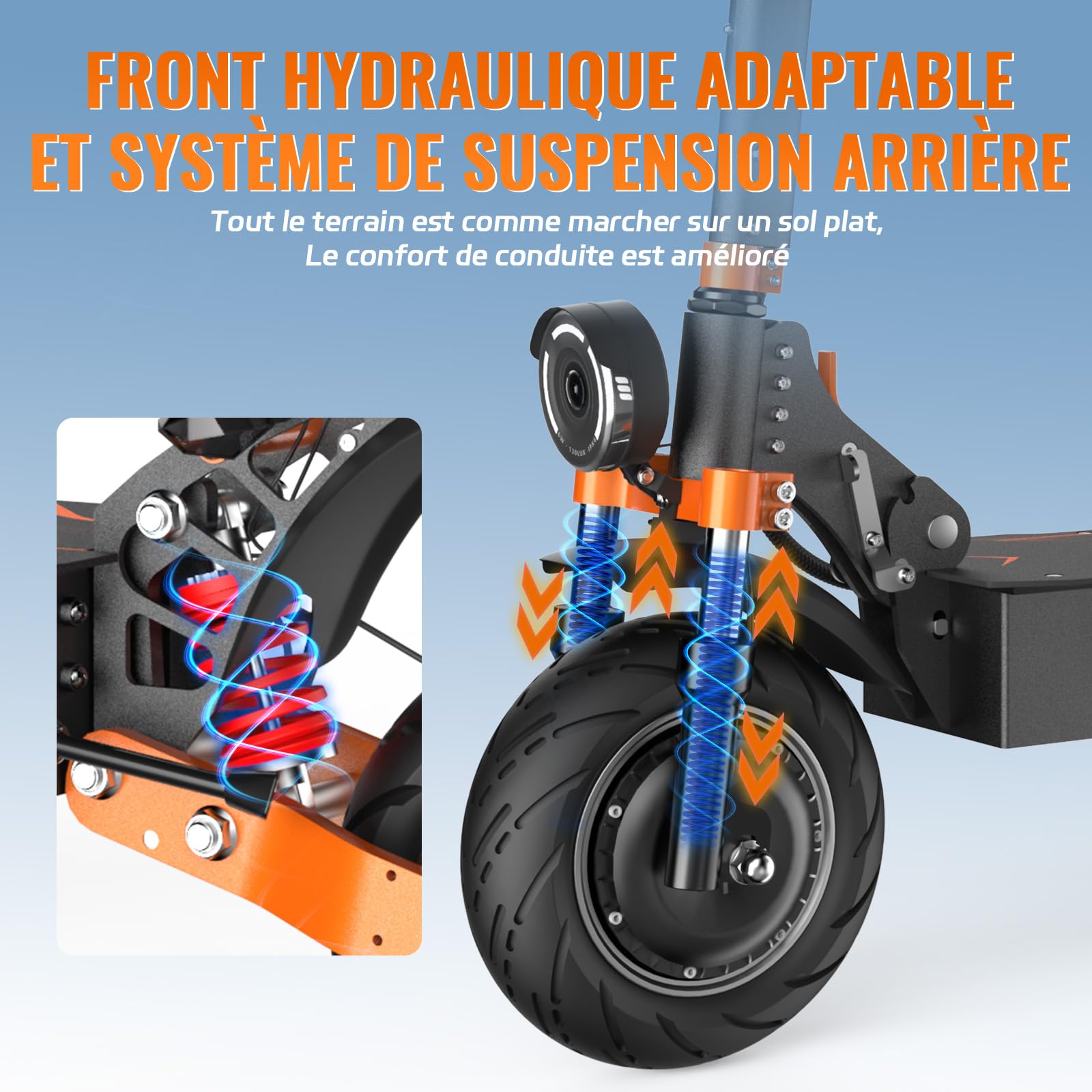 JAYSIMXIN Trottinette Electrique Adulte Puissante Trottinette Électrique Adulte Scooter,10 Pouces Trottinette électrique Tout Terrain, Batterie au Lithium 52V 36Ah,130 km