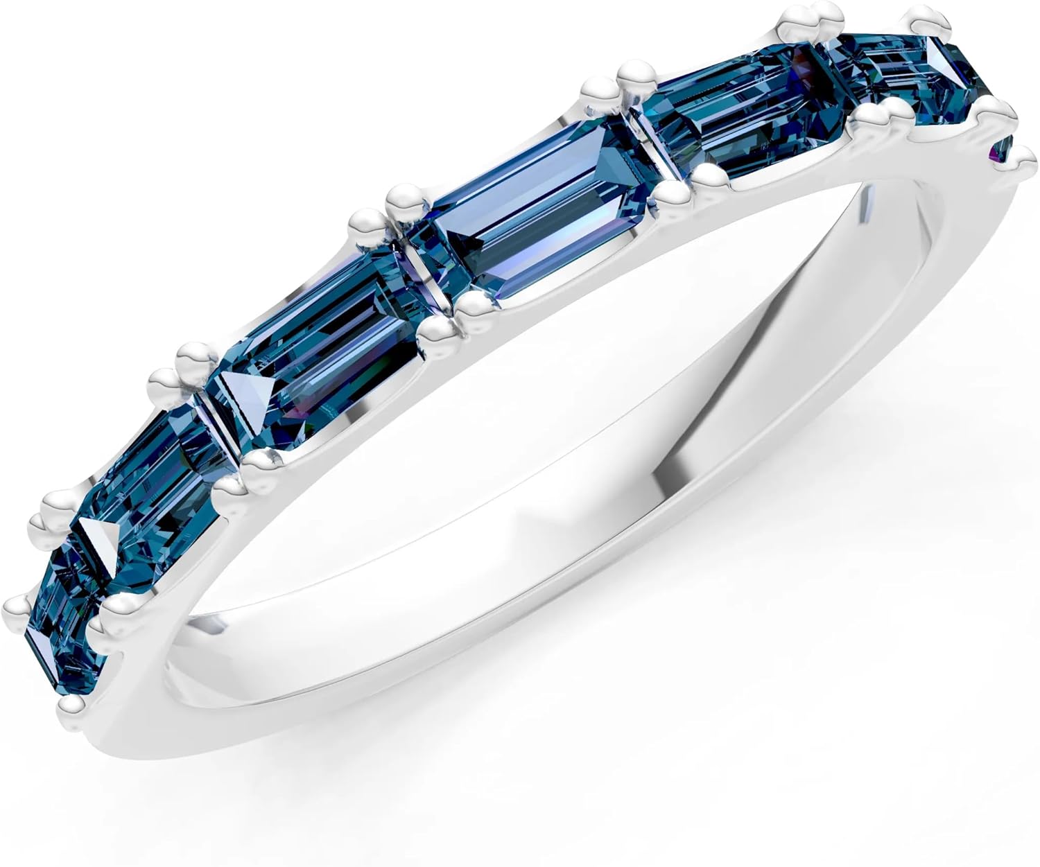 PEORA Baguette Cut Alexandrite Half-Eternity Band Available in Solid 10K, 14K or 18K Ring – White, Yellow or Rose Gold