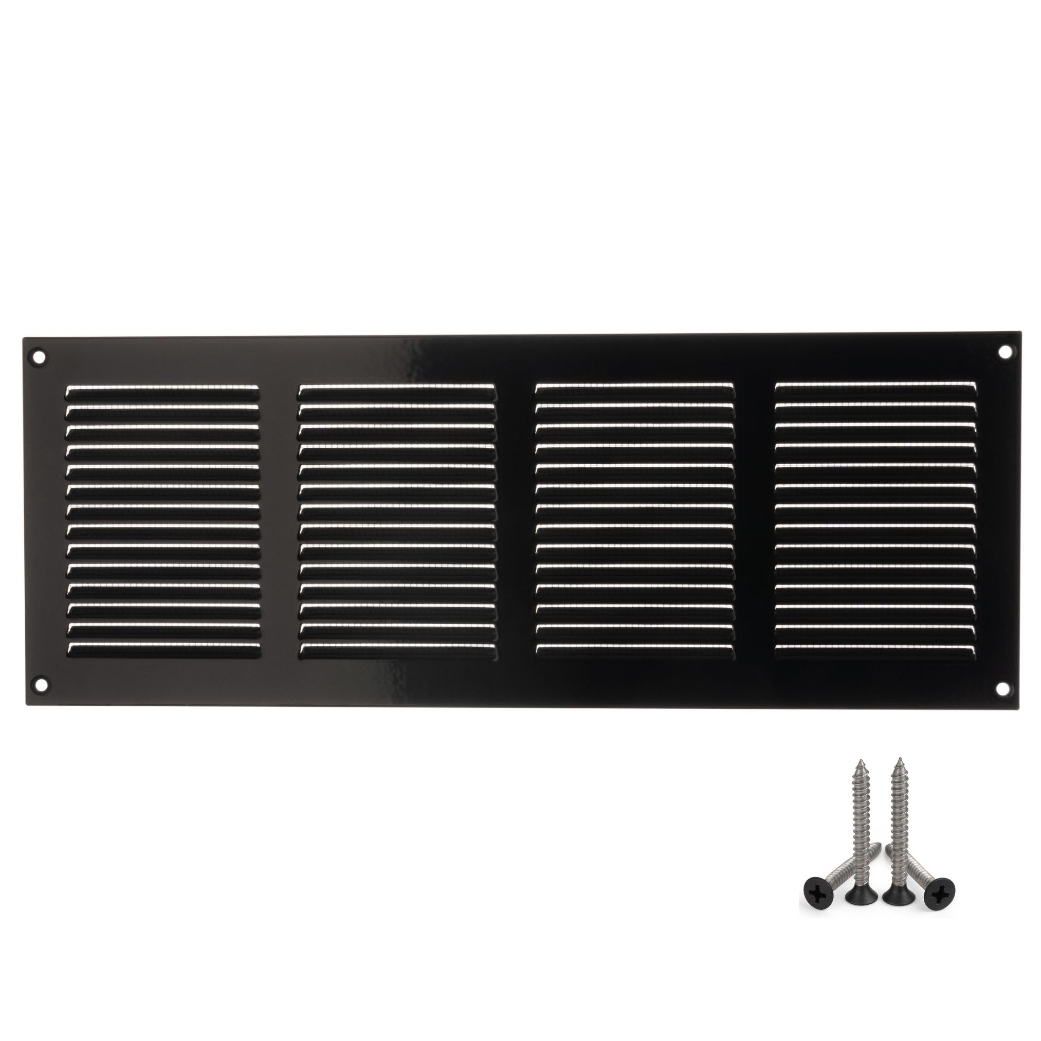 Lirast Black 400X150mm Vent Cover - 16X6 Inch Wall Vent Cover With Insect Mesh - Ceiling Soffit Vents - External Vent Cover - Metal Ventilation Grilles - Air Vent Covers For Walls