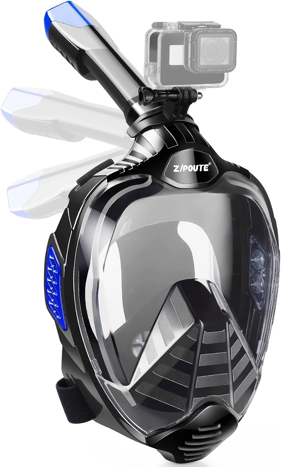 ZIPOUTE Snorkel Mask Full Face, Full Face Snorkel Mask Adult and Kids with Detachable Camera Mount, Snorkeling Mask 180 Panoramic View Anti-Fog Anti-Leak Dry Top Set with Adjustable Straps