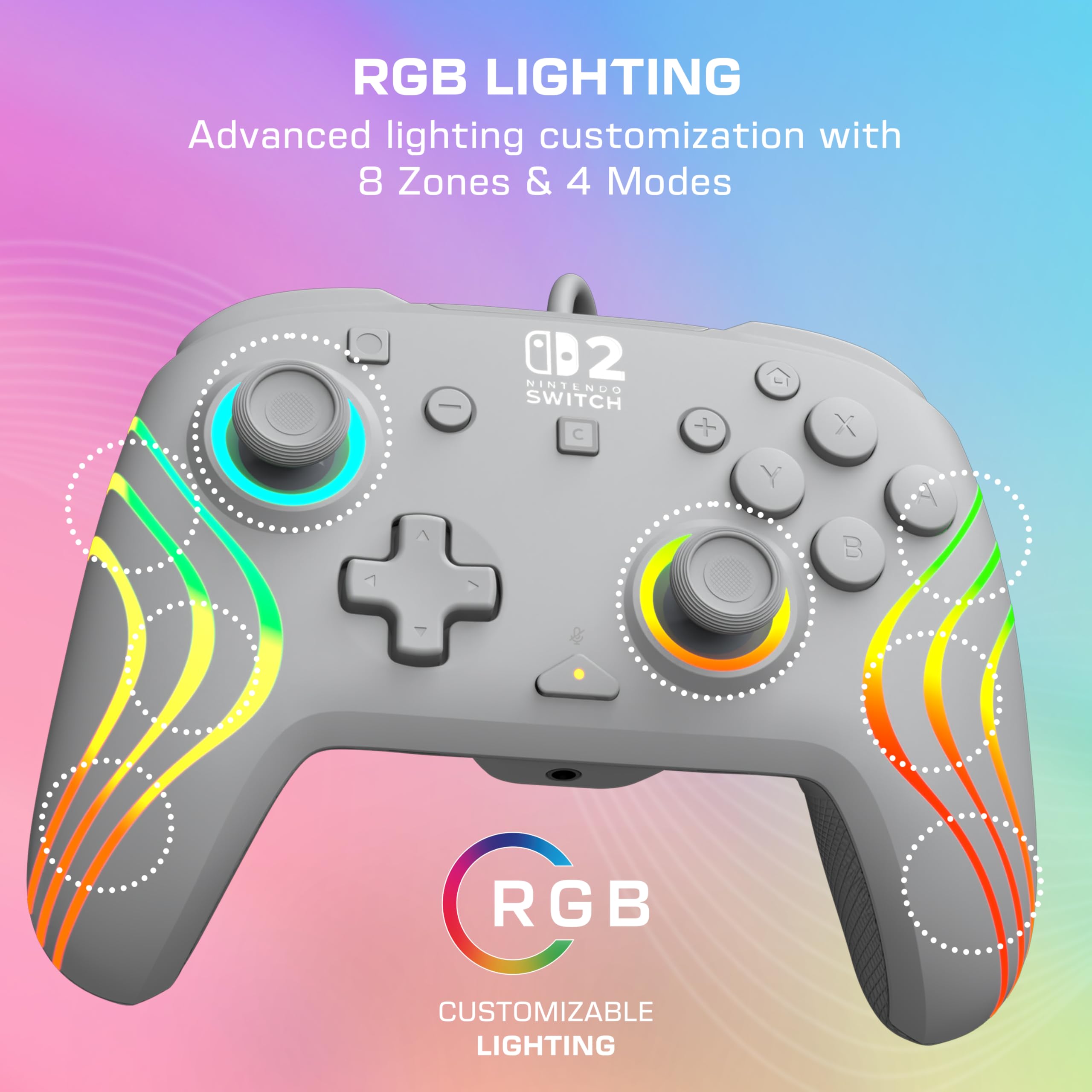 Turtle Beach Afterglow Grigio controller da gaming RGB cablato con licenza ufficiale per Nintendo Switch 2 - 4
