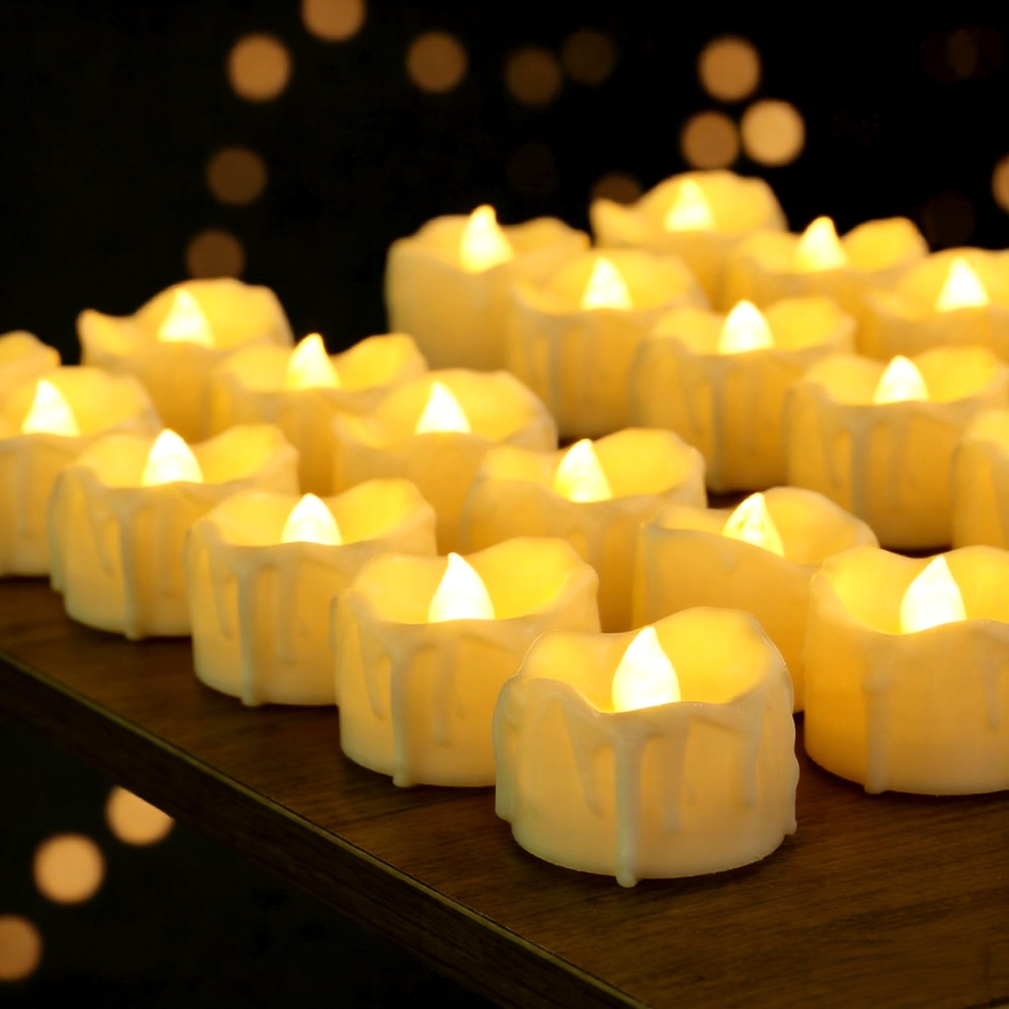 Confezione da 48 lumini votivi senza fiamma, funzionamento a batteria, candele votive con timer LED tremolante, per esterni, candele finte elettriche, per Halloween, zucche, decorazioni