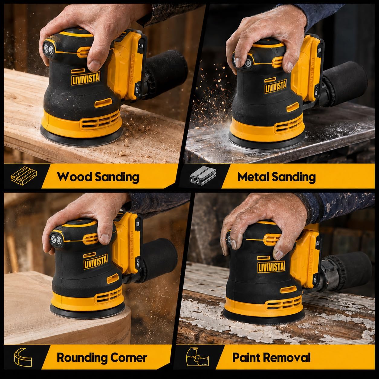 5"Cordless Orbital Sander Compatible with Dewalt 20V MAX Battery