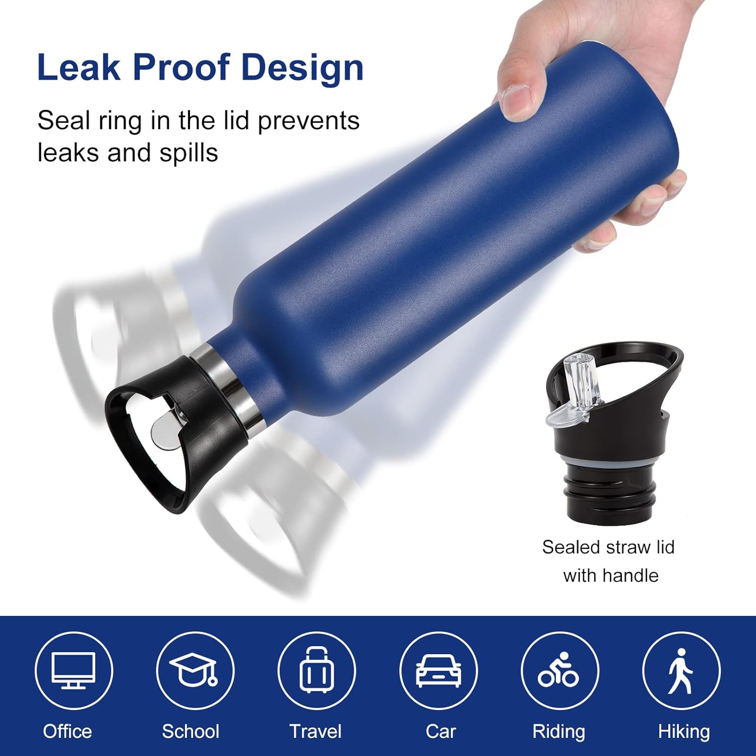 Neihepal 24oz Insulated Water Bottles Bulk 8 Pack,Stainless Steel Double Wall Sport Bottle with Straw Lid,Metal Reusable Thermoses Cup with Hand Cap for School,Cyclists,Hikers,Gift (Navy,Set of 8) - Image 5