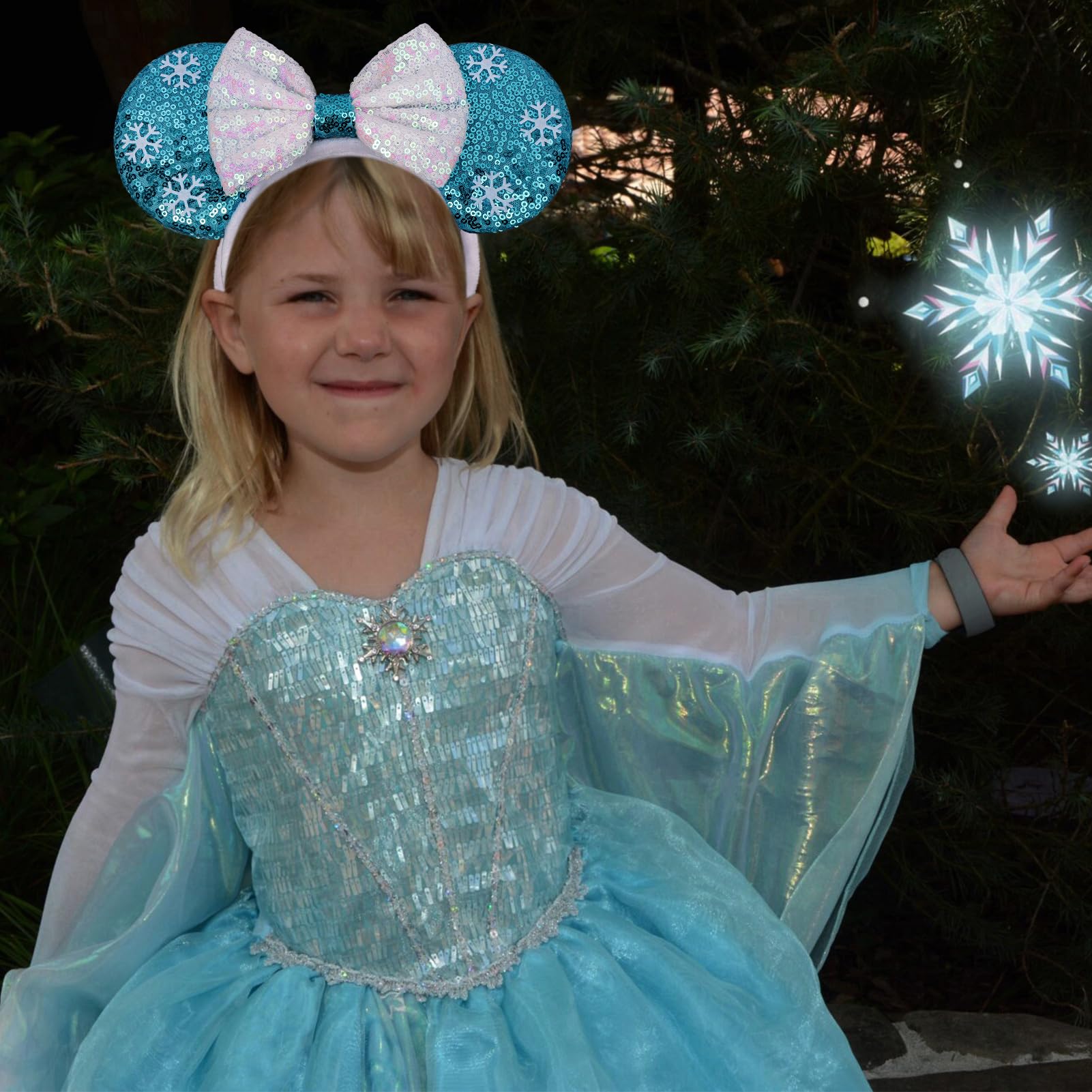 Amazon.com: ETLUK Mouse Ears Headband, Icy Blue Snowflake  display picture 1