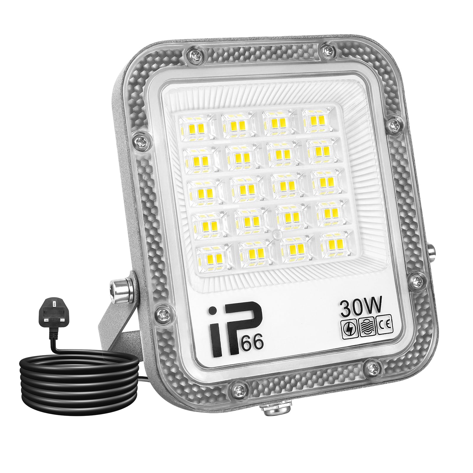 SKYWORLD LED Flood Lights Outdoor, 30W 3000LM Floodlight Outside Work Light with Plug, 6000K Cold White