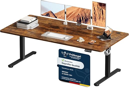 Devoko Height-Adjustable Desk Electric Desk Height-Adjustable Table Standing Seat Office Table Computer Desk with Memory Function Standing Desk Office Table 180 x 80 cm Brown