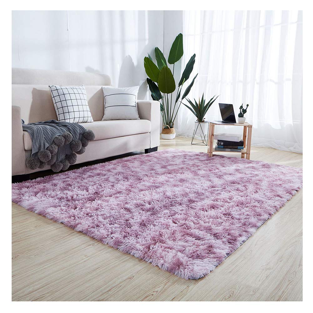 XiinxiGo Alfombra Salon Shaggy Tie-Dye - Alfombras Dormitorio Modernas Pelo Largo Lavables - para Comedor, Dormitorio, Pasillo y Habitación Juvenil,Morado Oscuro,80 * 160 CM